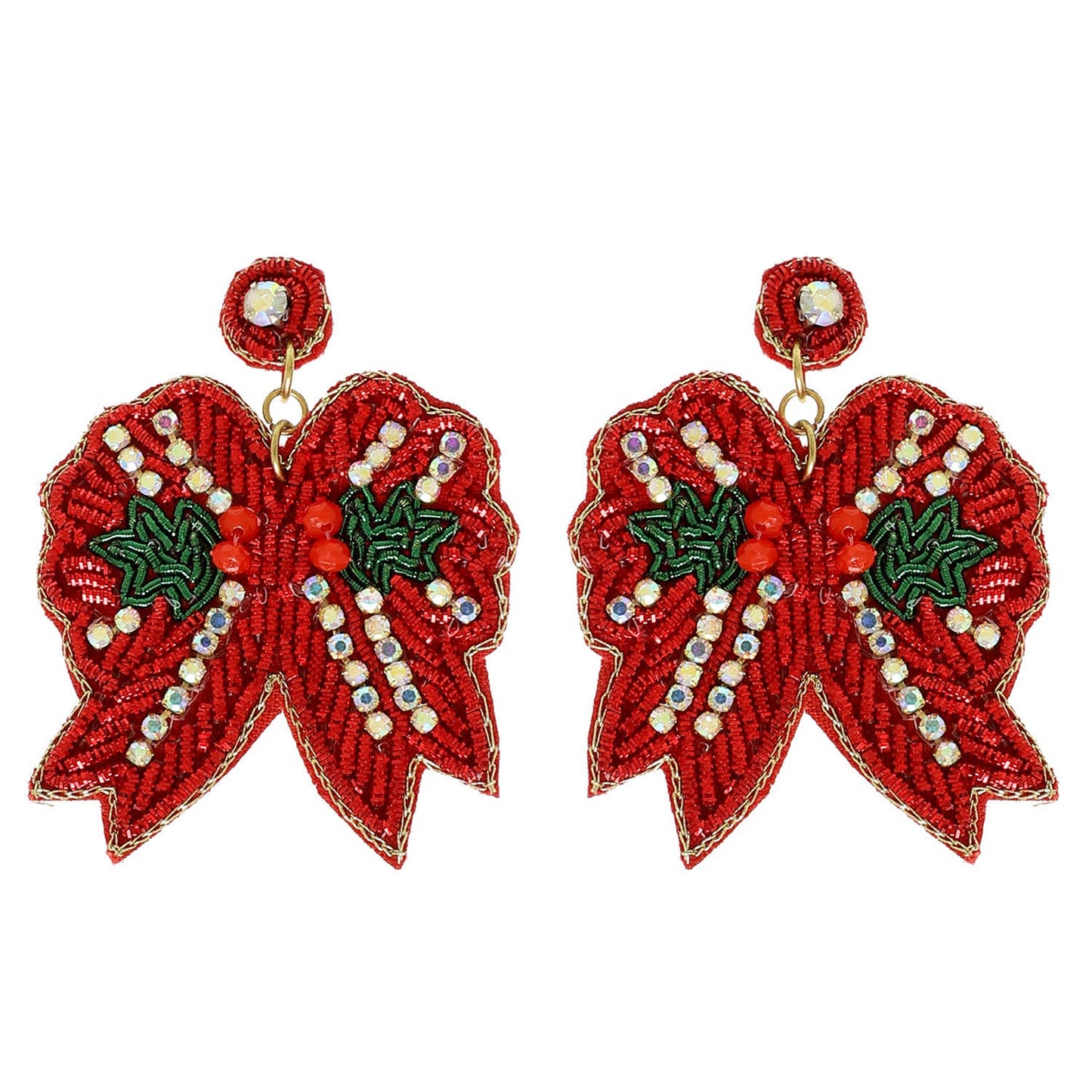 Chevron Christmas Bow Post Dangle Earrings : Green