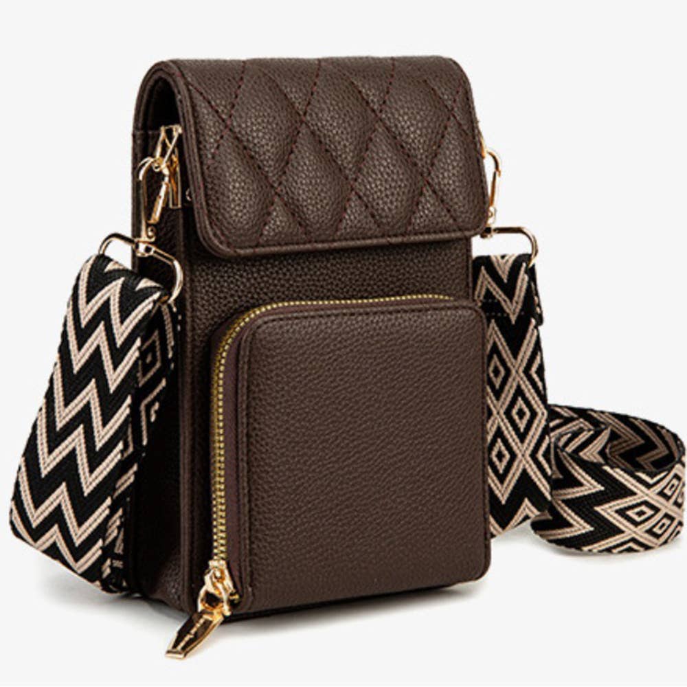 Wide Shoulder Strap Crossbody Bag: Brown