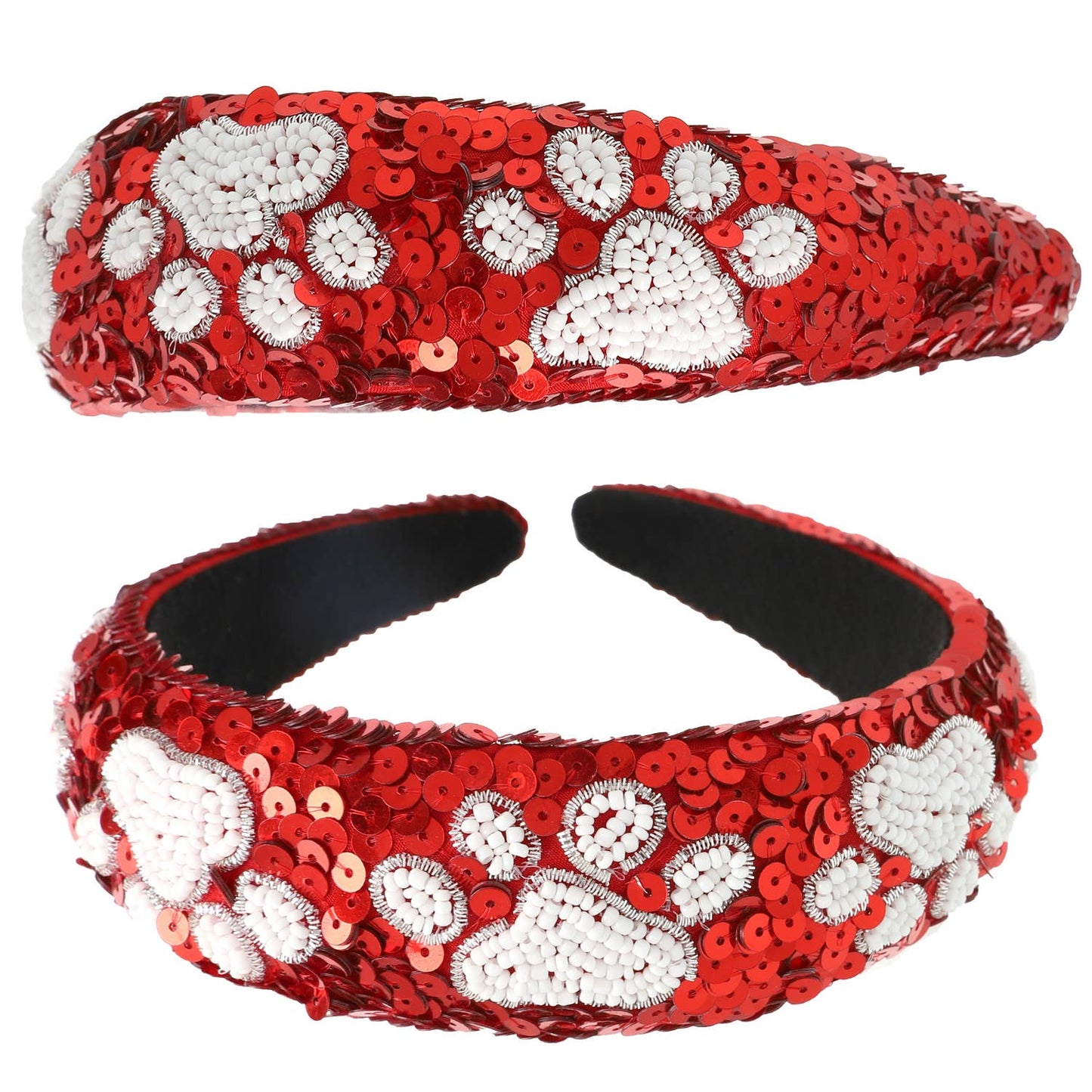 Paw Seed Beaded Sequins Embellished Headband : Blue White