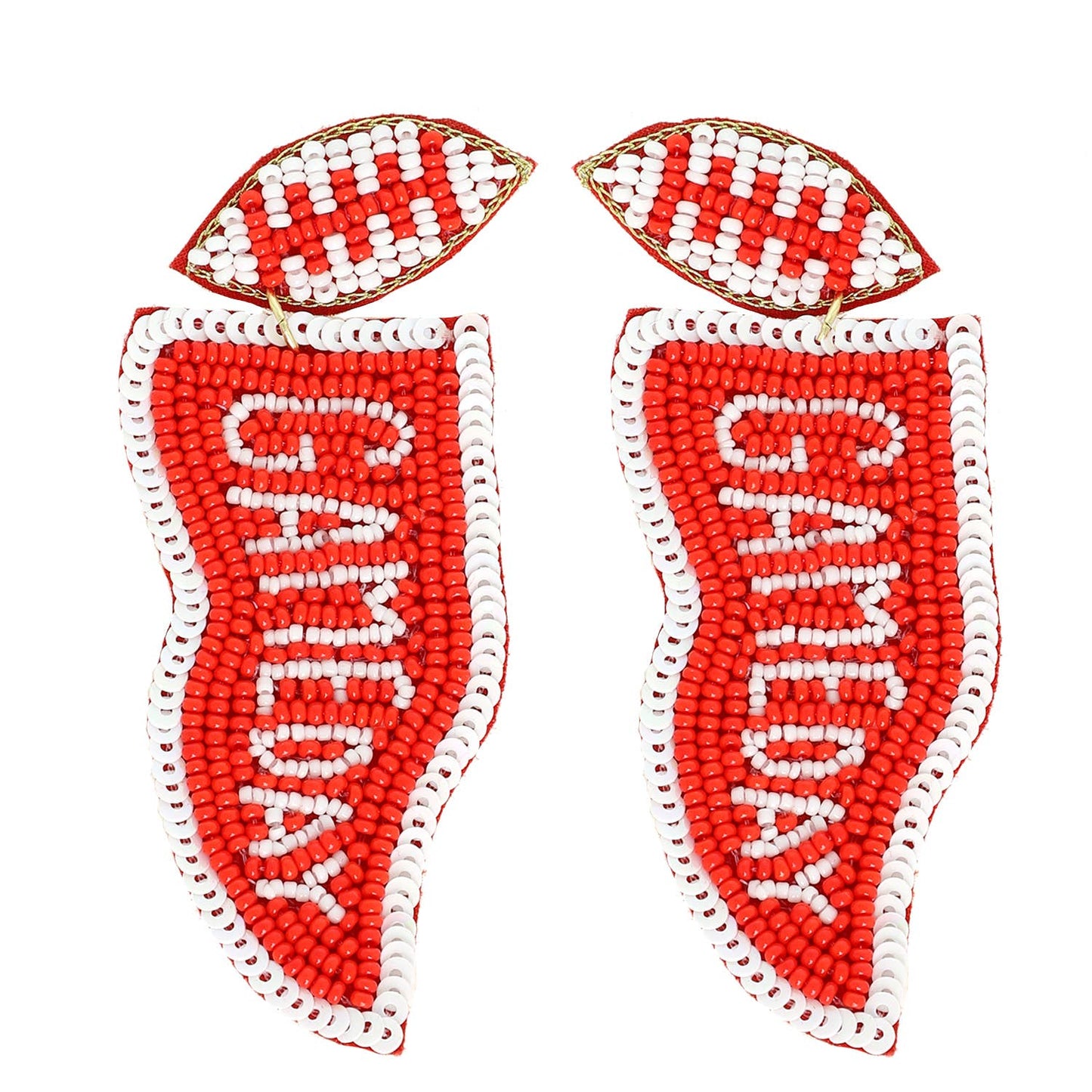 Game Day Letter Beaded Sequins Flag Post Earrings : Blue White