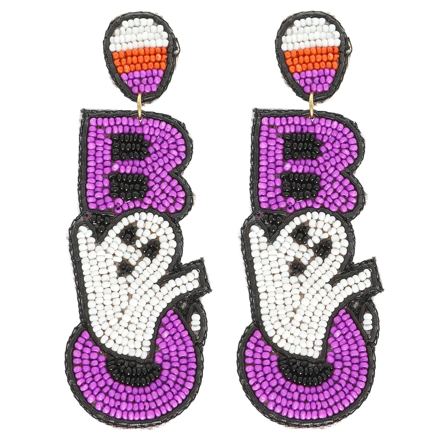 Halloween Candy Corn Ghost Bead Post Earrings : Purple