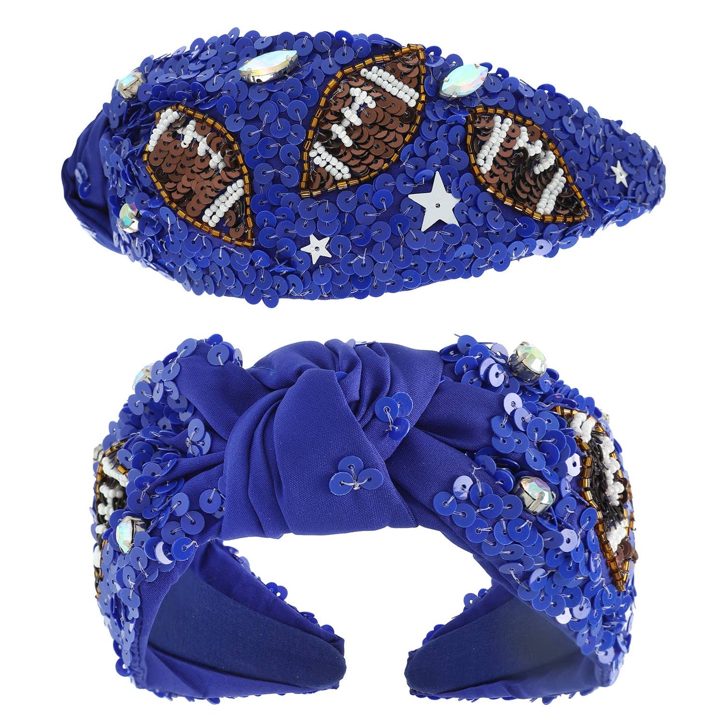 Football Top Knotted Jeweled Beaded Headband : Burgundy