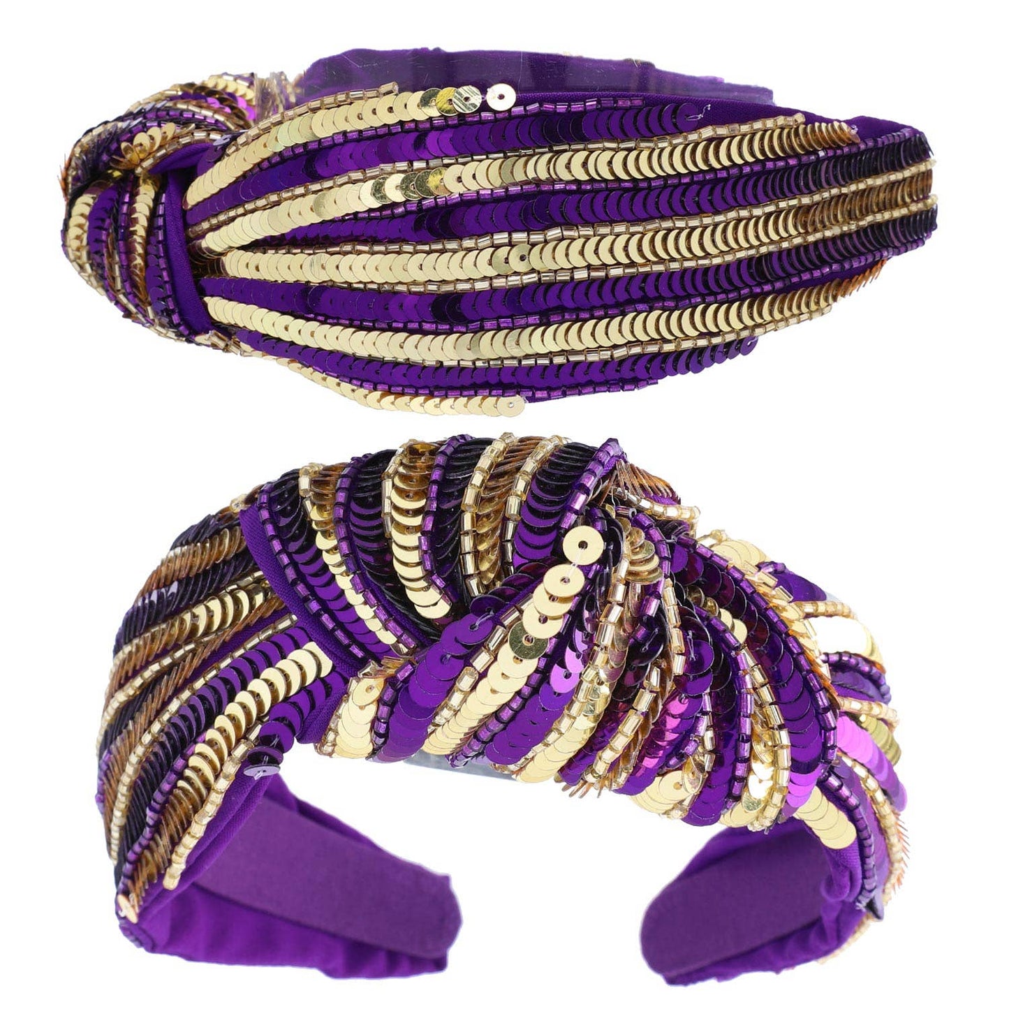 Fully Embellished Sequin Knotted Headband: Red White