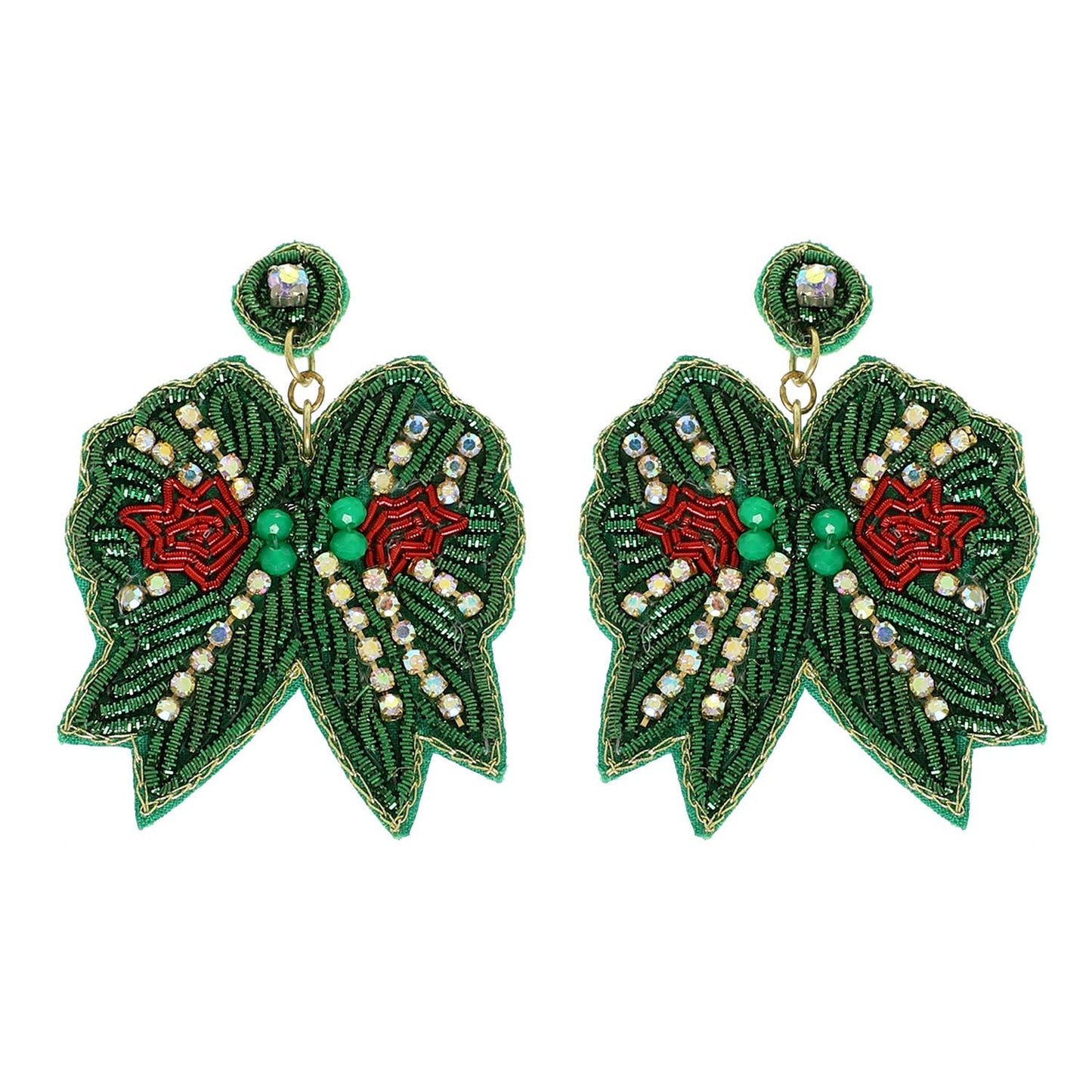 Chevron Christmas Bow Post Dangle Earrings : Green