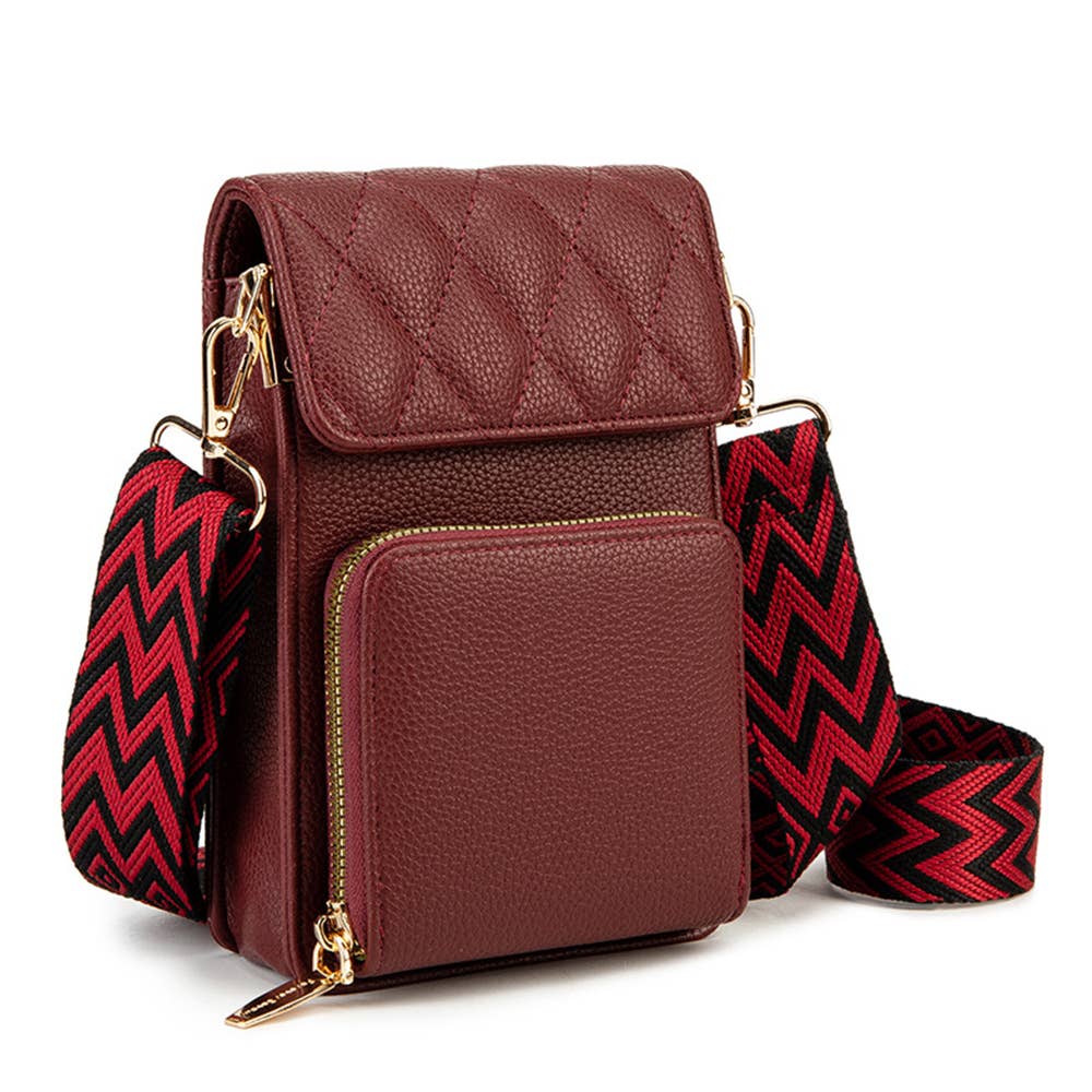 Wide Shoulder Strap Crossbody Bag: Brown