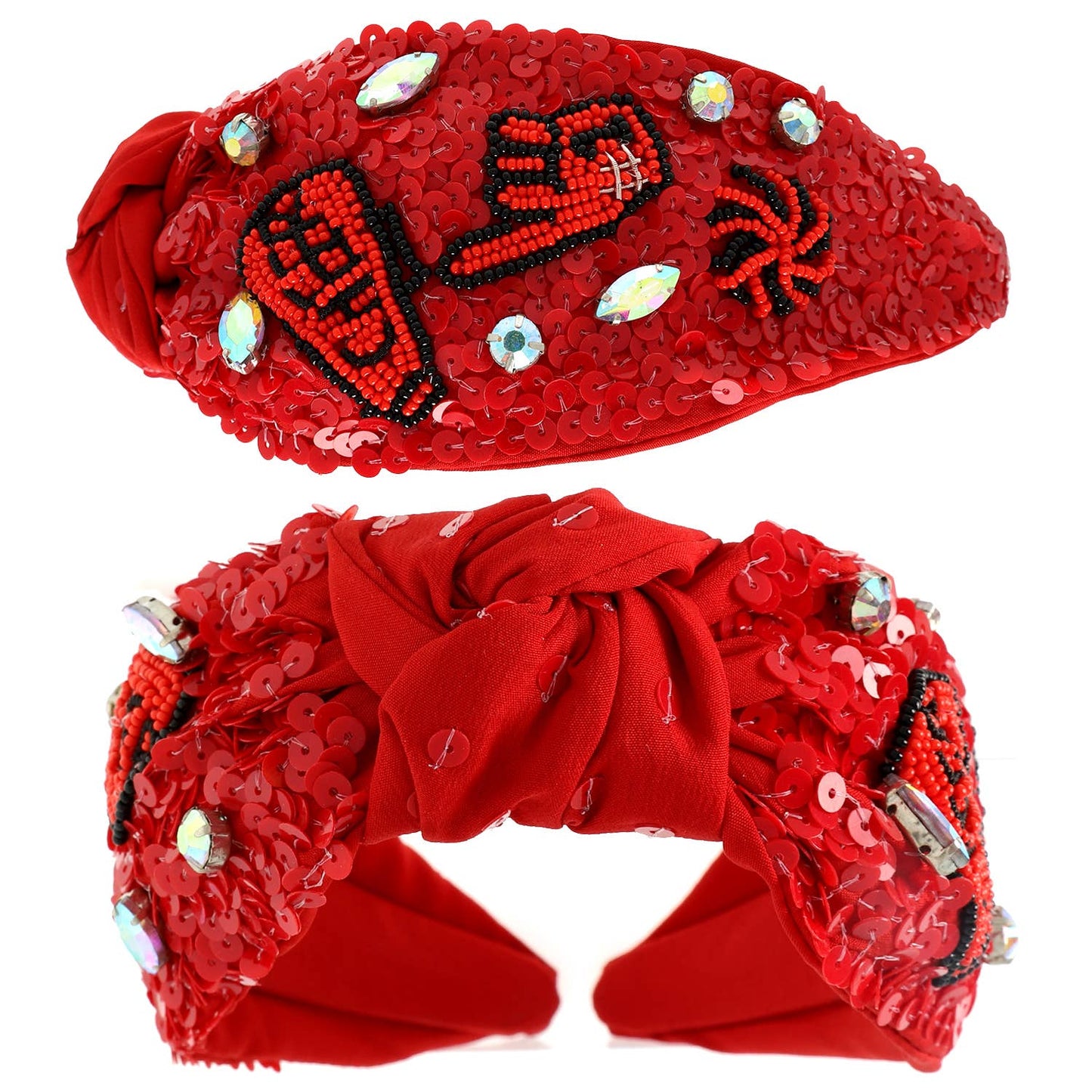 Number 1 Hand Top Knotted Jeweled beaded Headband : Black Orange