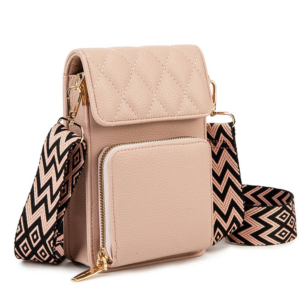 Wide Shoulder Strap Crossbody Bag: Brown