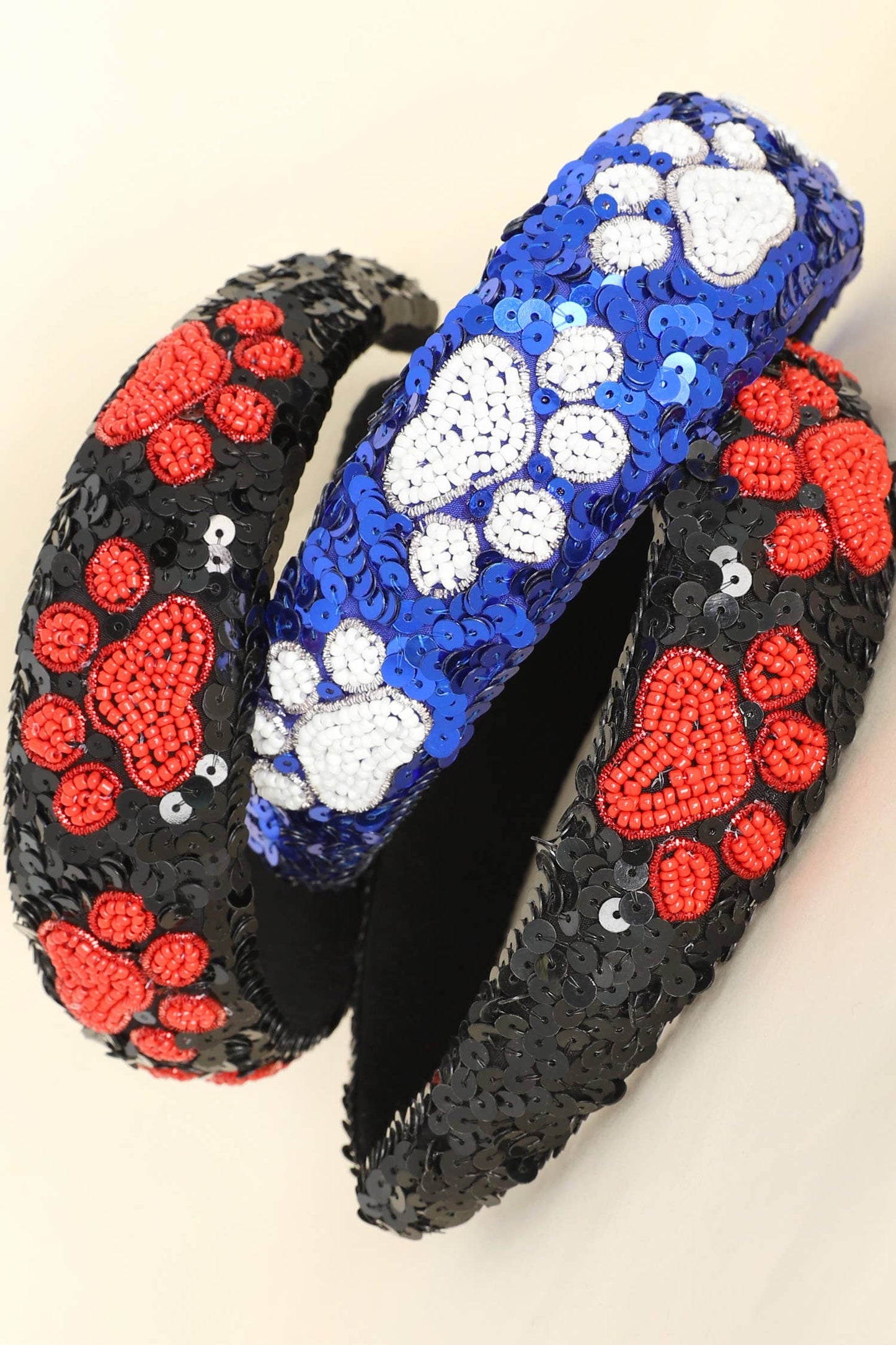 Paw Seed Beaded Sequins Embellished Headband : Blue White
