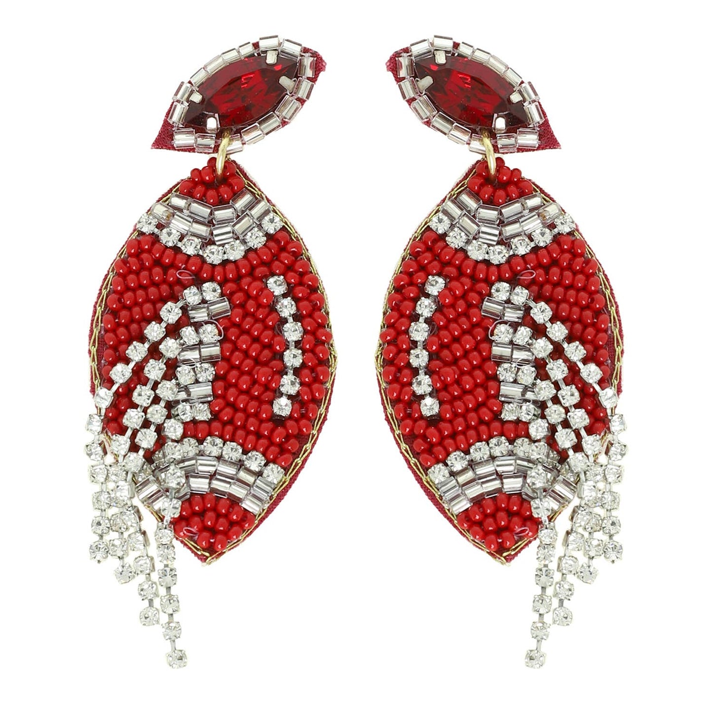 Football Crystal Seed Beaded Post Earrings : Orange Black