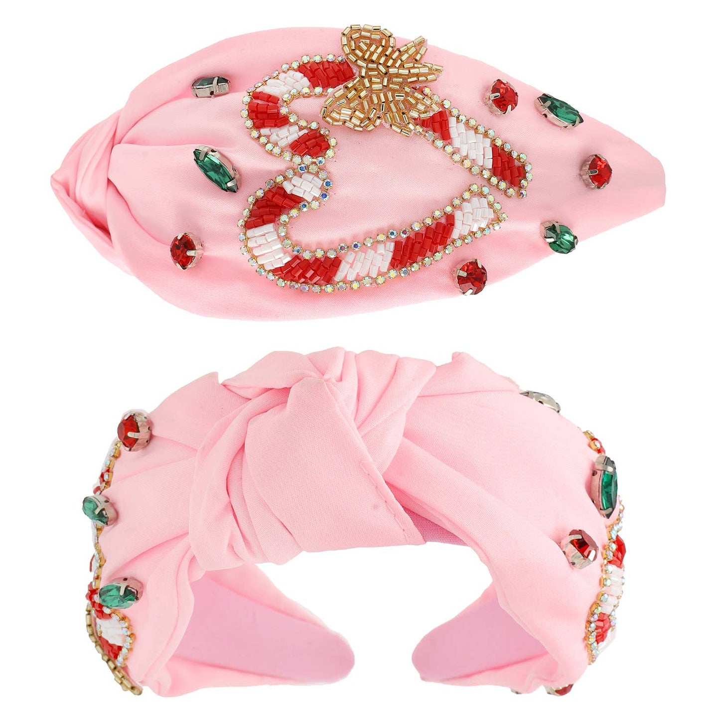 Christmas Candy Cane Heart Top Knotted Headband : Red
