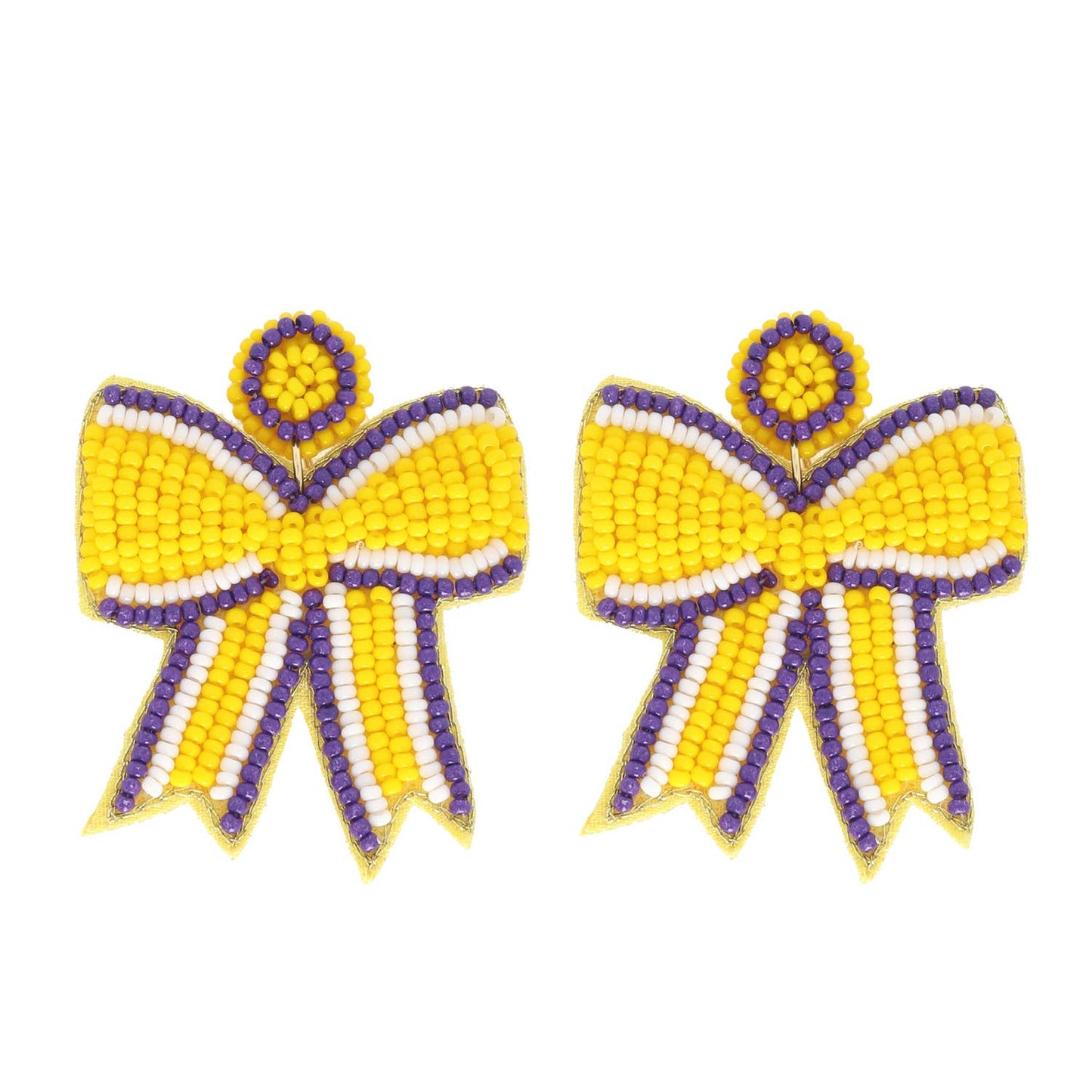 Game Day Striped Bow Ribbon Beaded Earrings: Orange Black