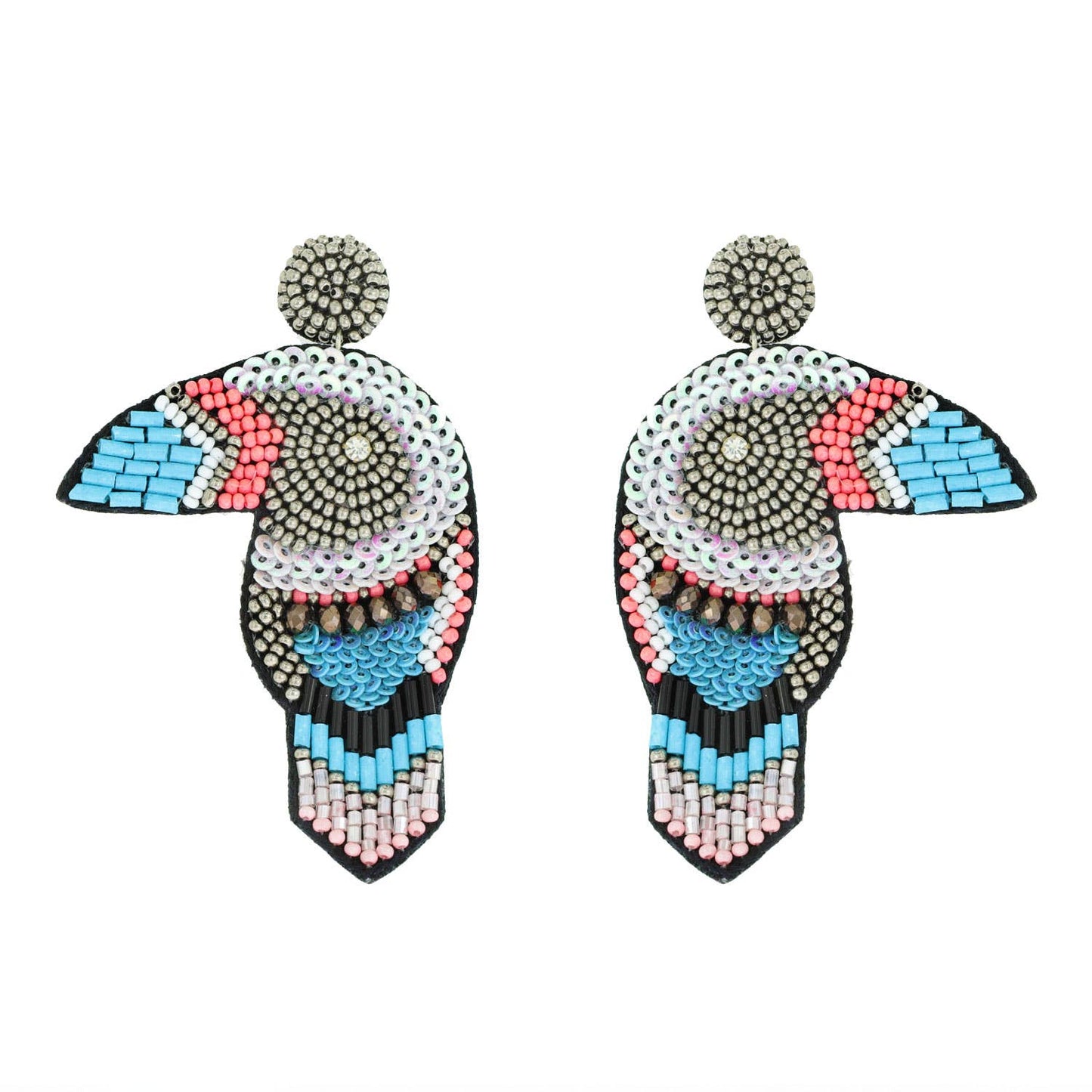 Multicolor Mix Beaded Toucan Head Dangle Earrings