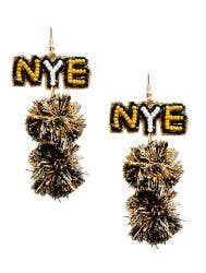 'NYE' Pom Pom Beaded Dangle Earrings
