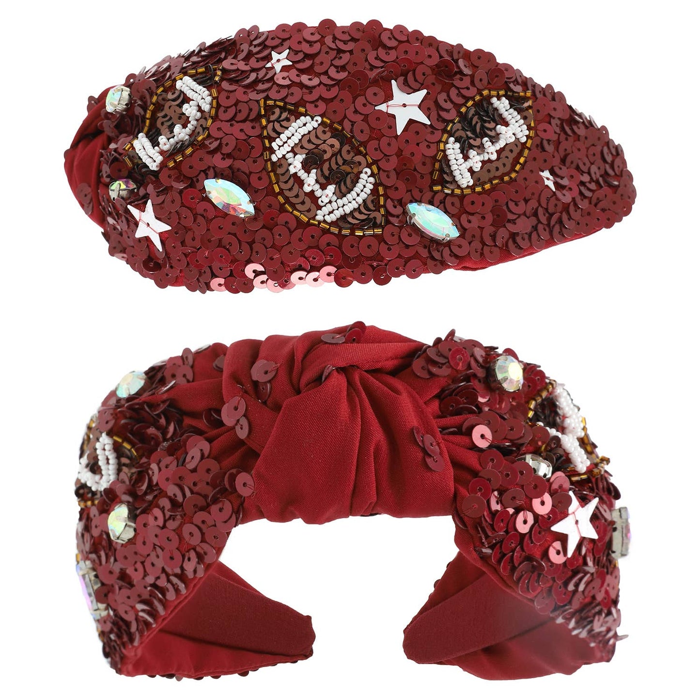 Football Top Knotted Jeweled Beaded Headband : Blue