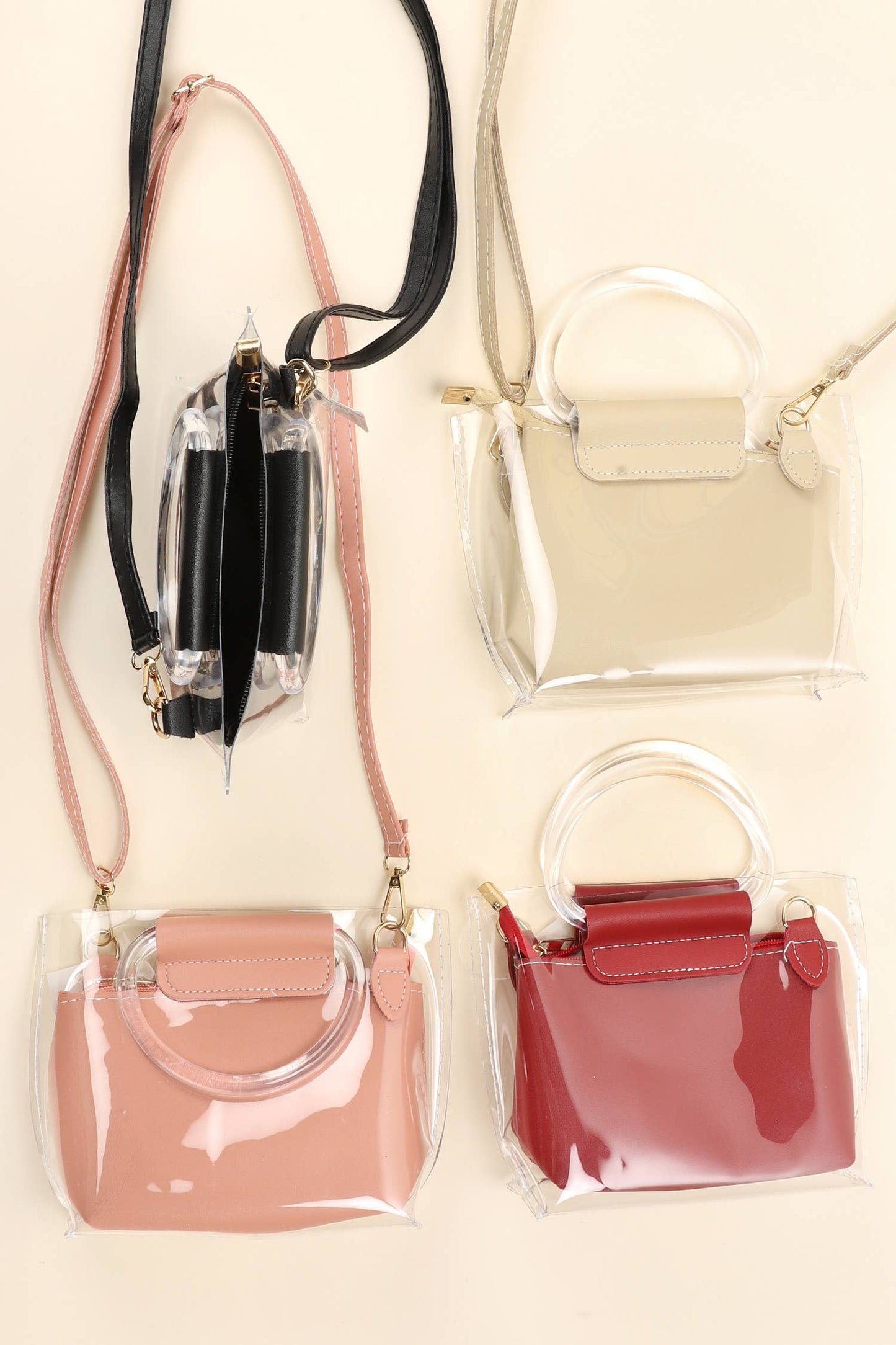 Clear Water-Resistant Crossbody Bag with Pouch : Tan