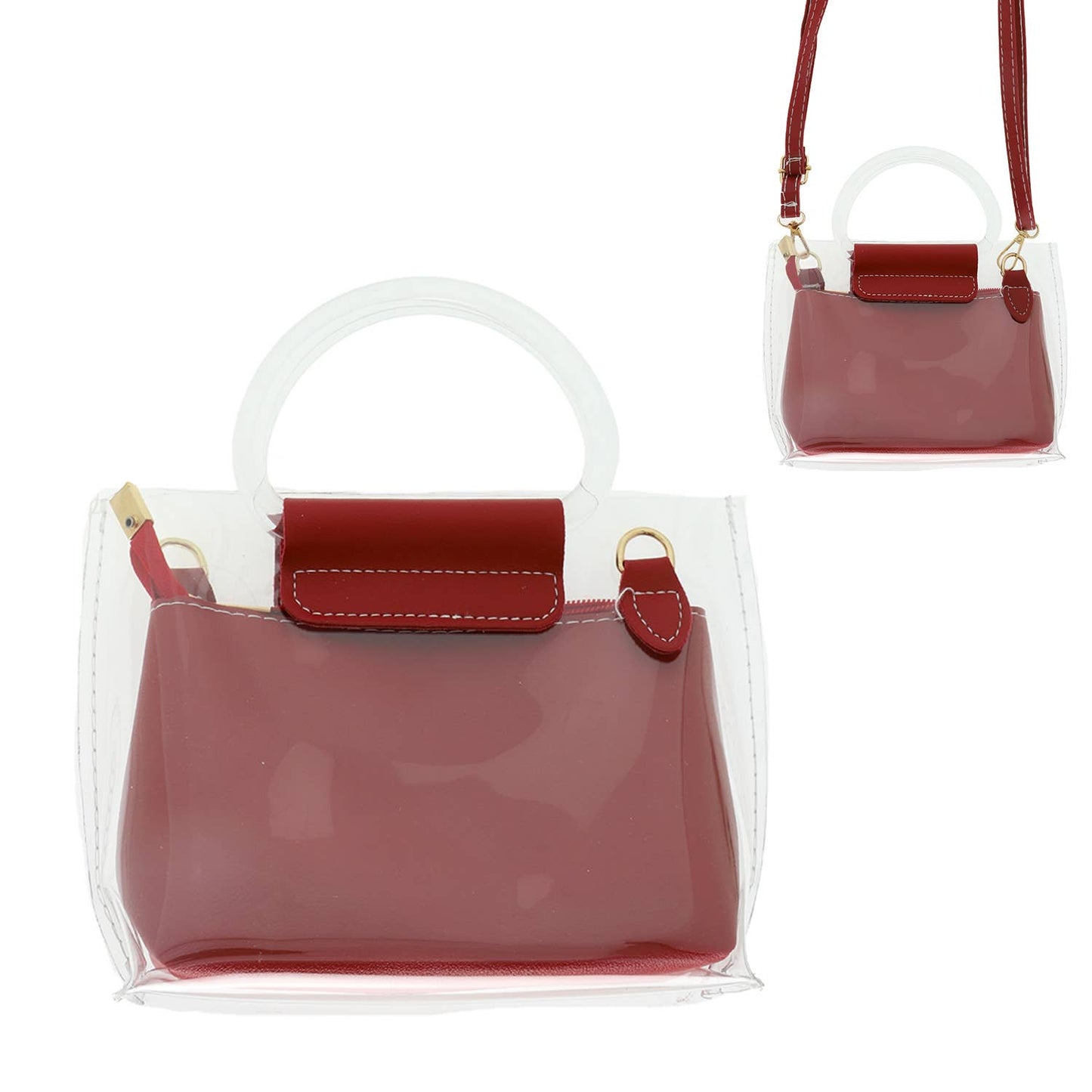 Clear Water-Resistant Crossbody Bag with Pouch : Coral