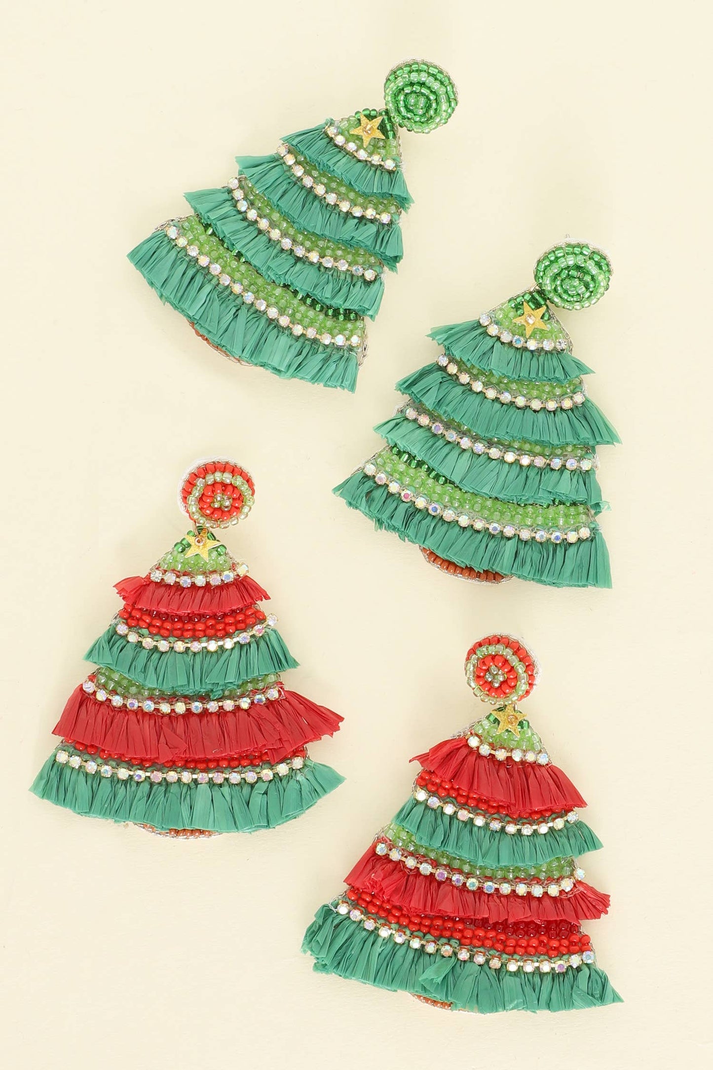 Christmas Tree Jeweled Post Earrings : Green