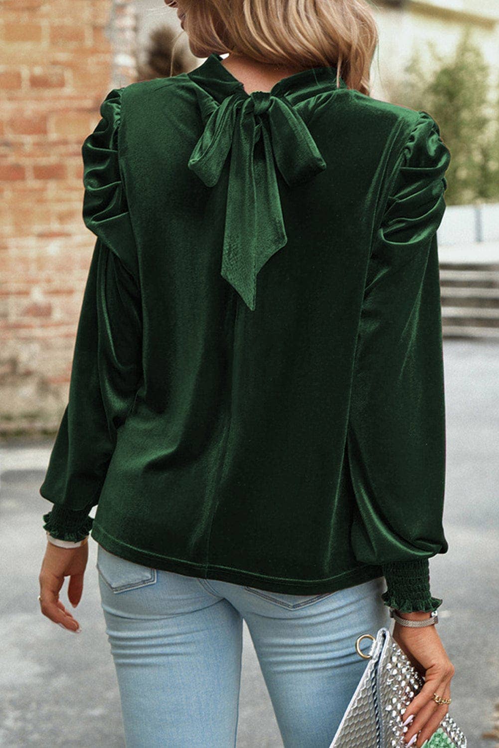 Heni Keyhole Velvet Blouse
