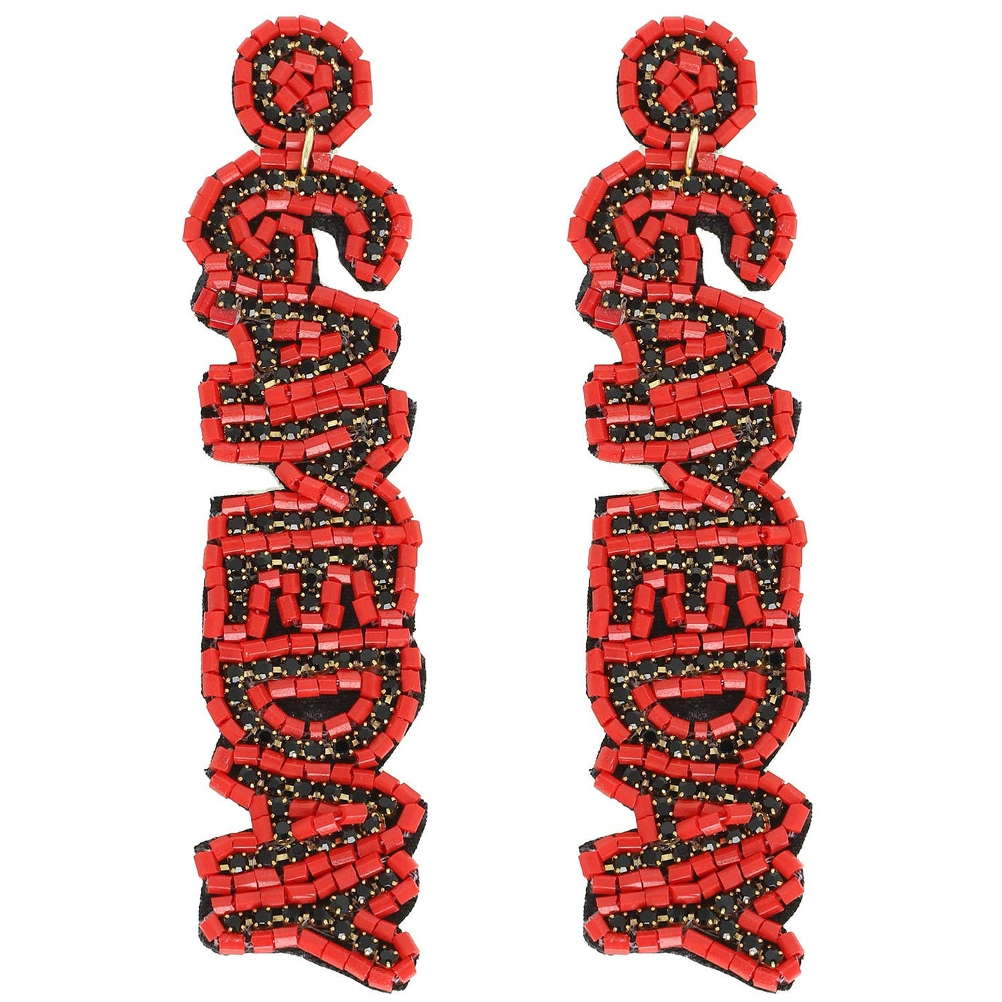 Game Day Letter Beaded Rhinestone Post Earrings : Red Black