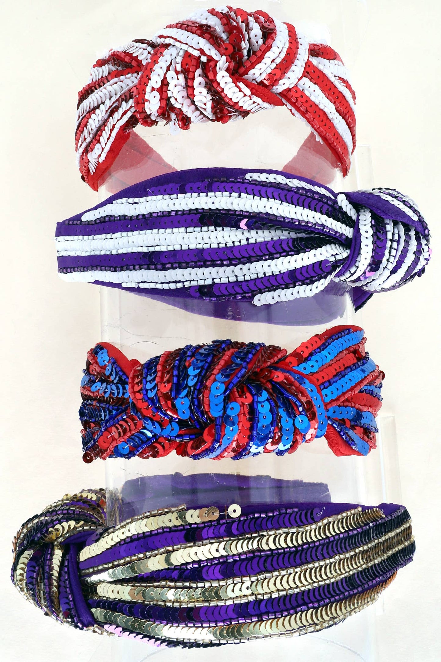 Fully Embellished Sequin Knotted Headband: Red White