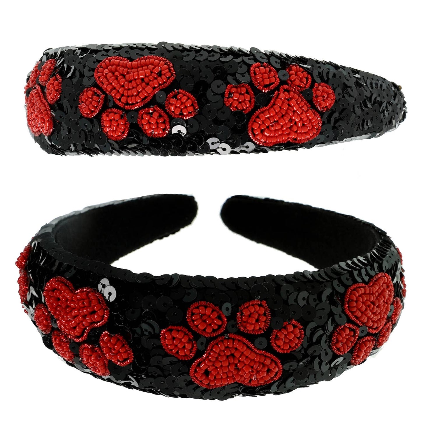 Paw Seed Beaded Sequins Embellished Headband : Blue White