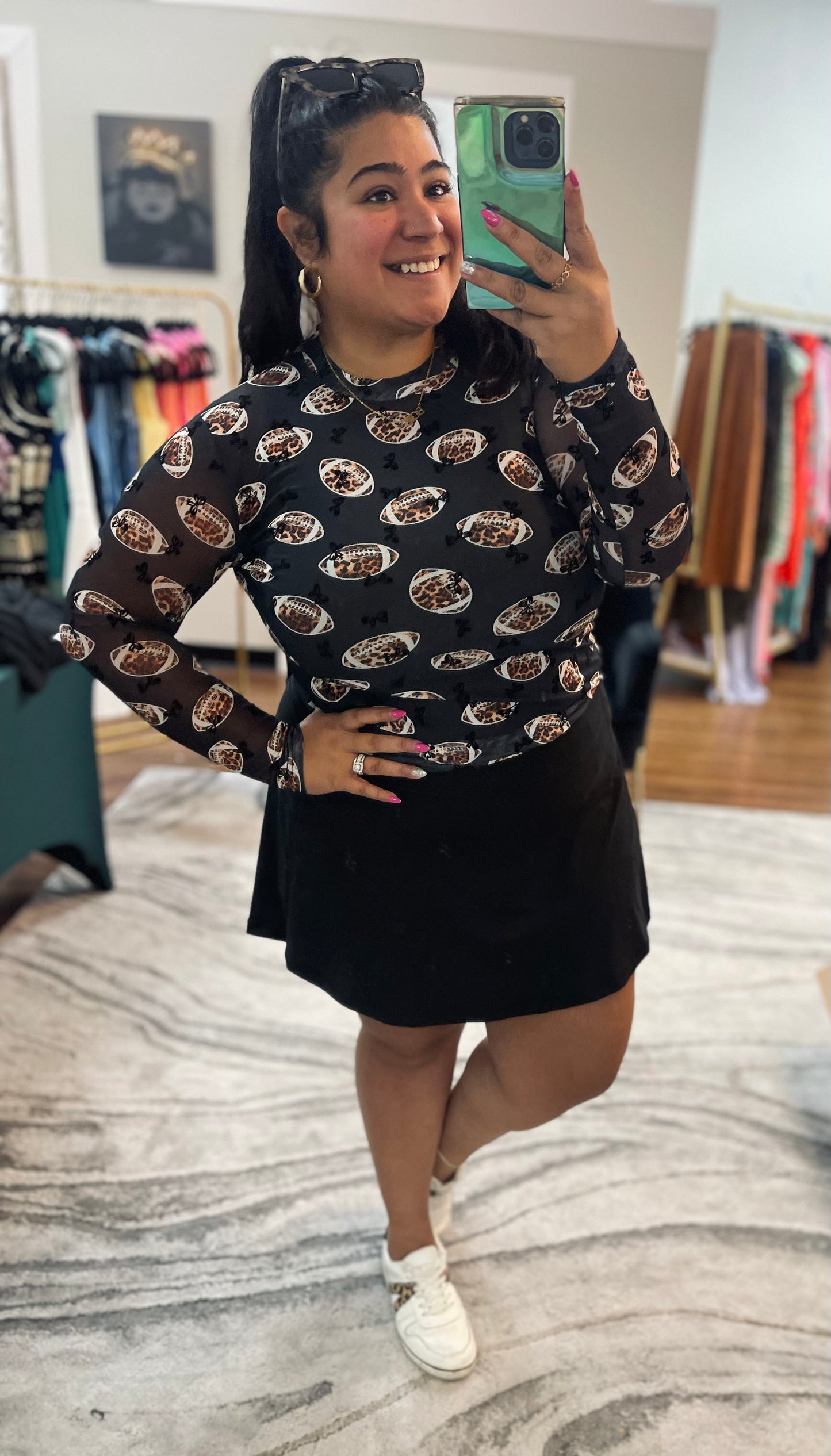 Bows & Football Mesh Top
