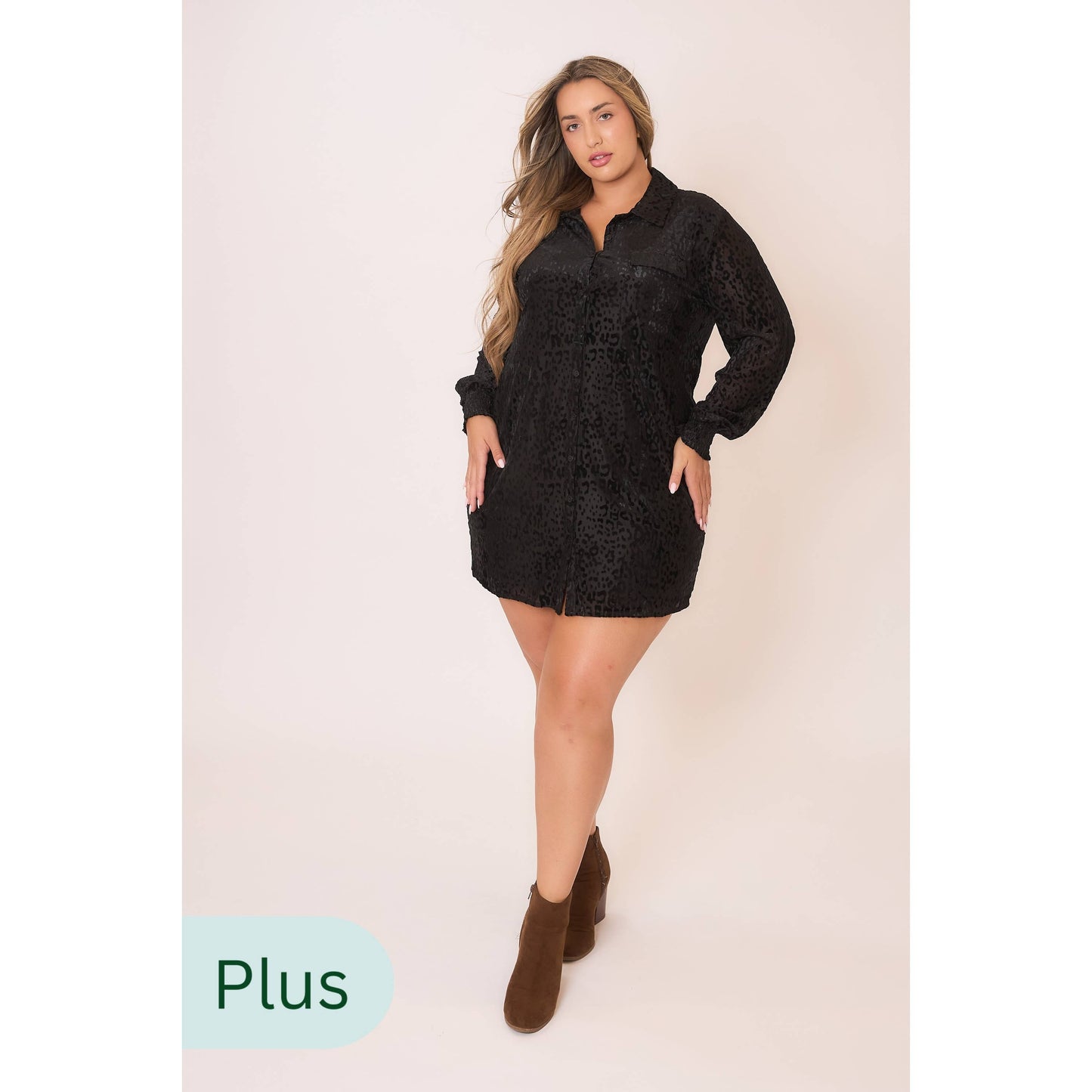Chic Velvet Animal Print Long Sleeve Dress