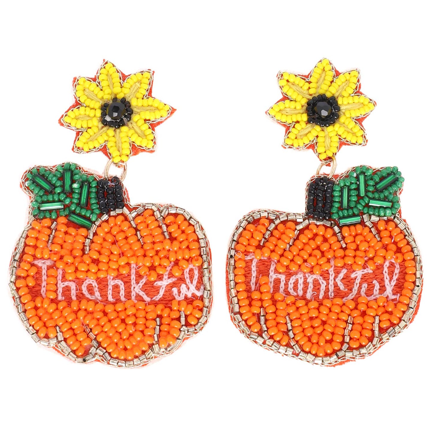 Jeweled Thanksgiving Sunflower Pumpkin Earrings