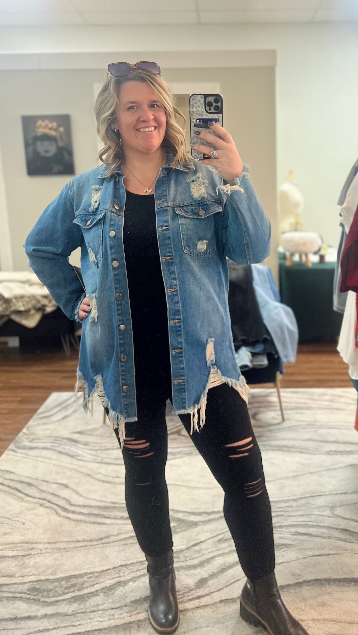 Desi Distressed Denim Jacket