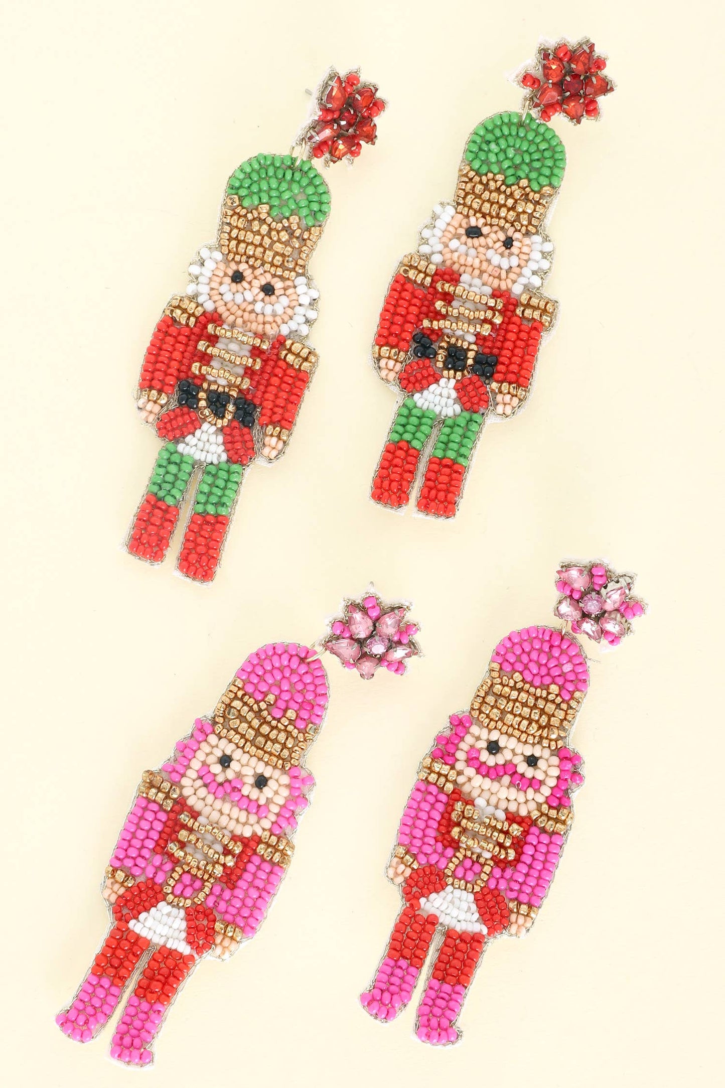 Nutcracker Christmas Beaded Drop Earrings: Red