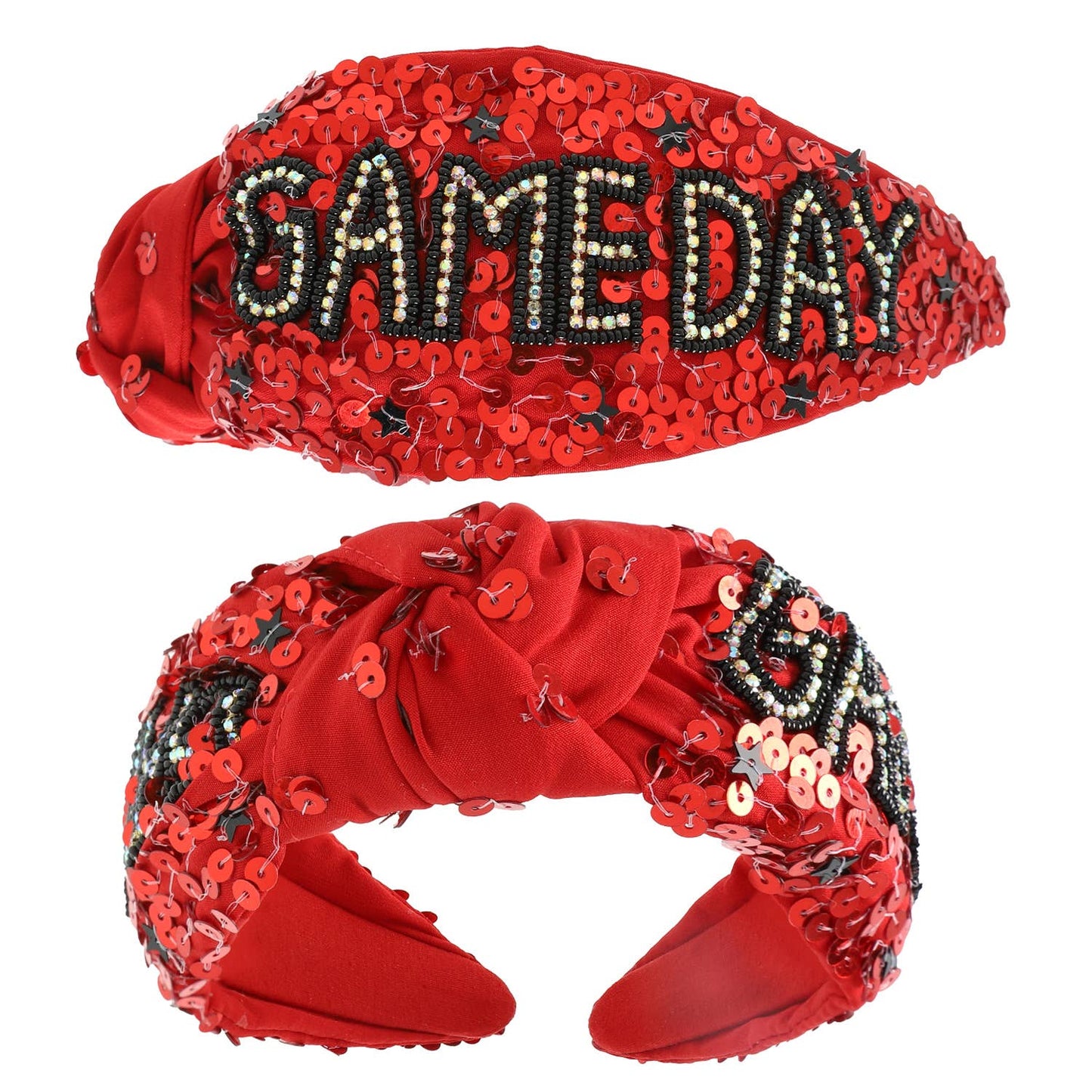 Game Day Top Knotted Jeweled Beaded Headband : Royal Blue
