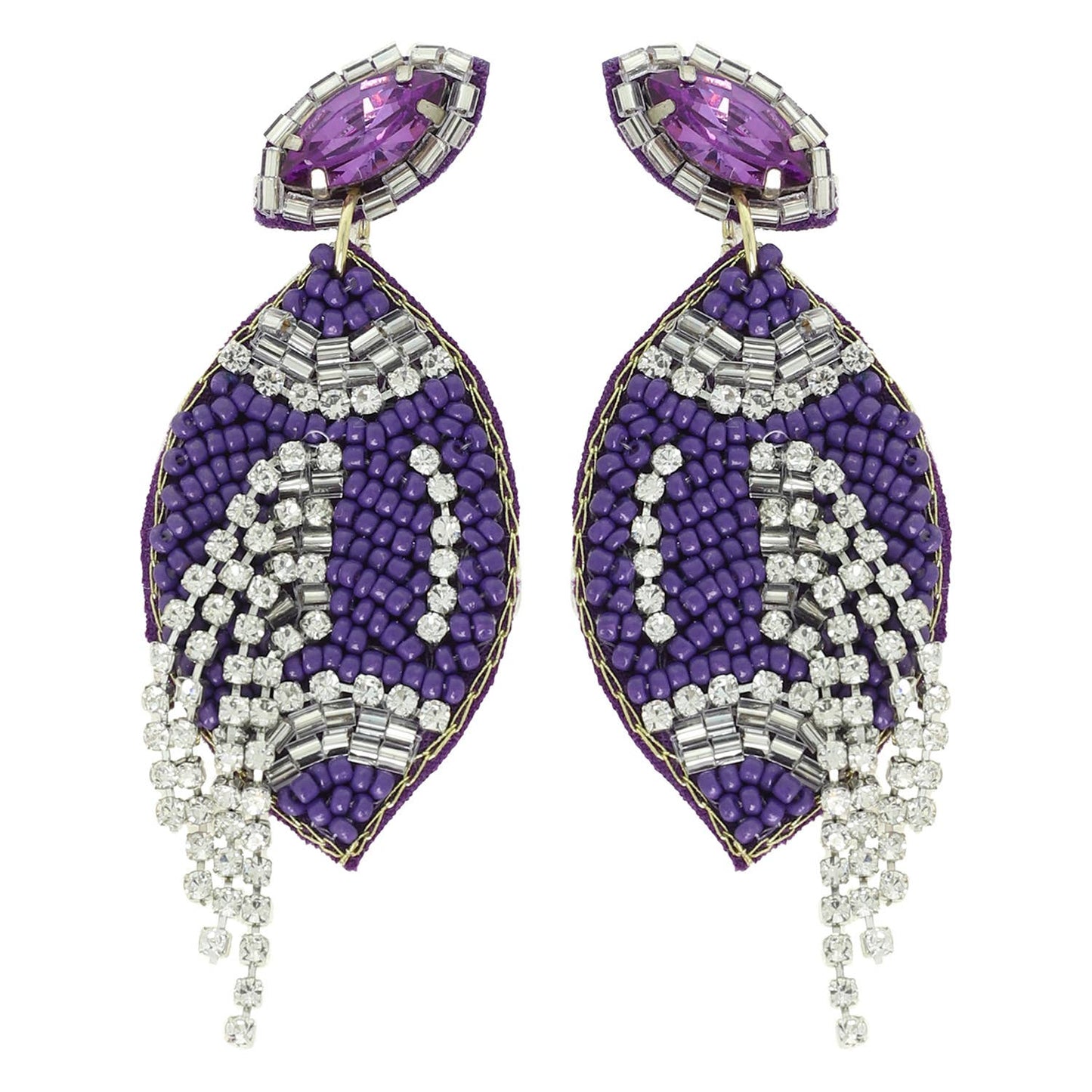 Football Crystal Seed Beaded Post Earrings : Red White
