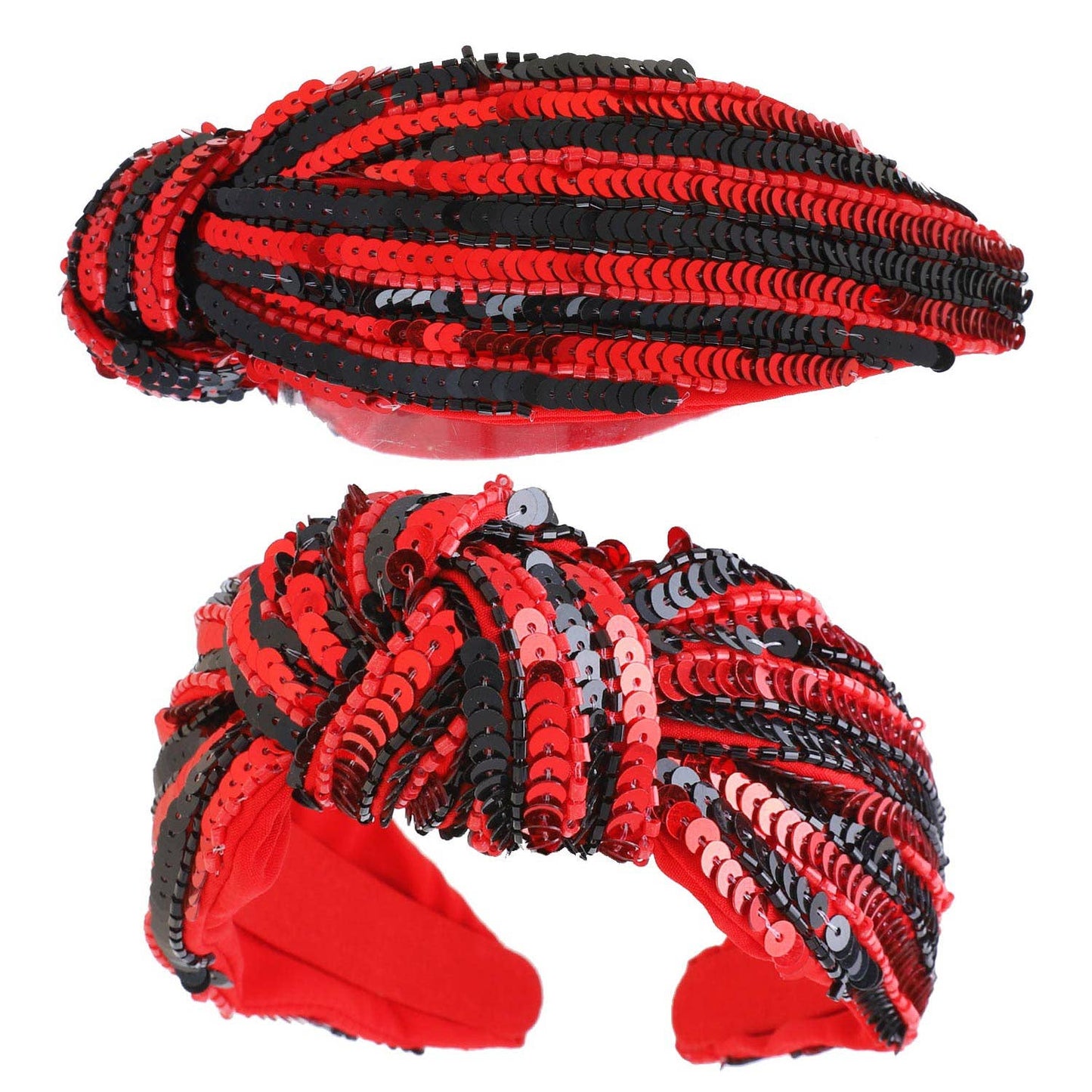 Fully Embellished Sequin Knotted Headband: Red White