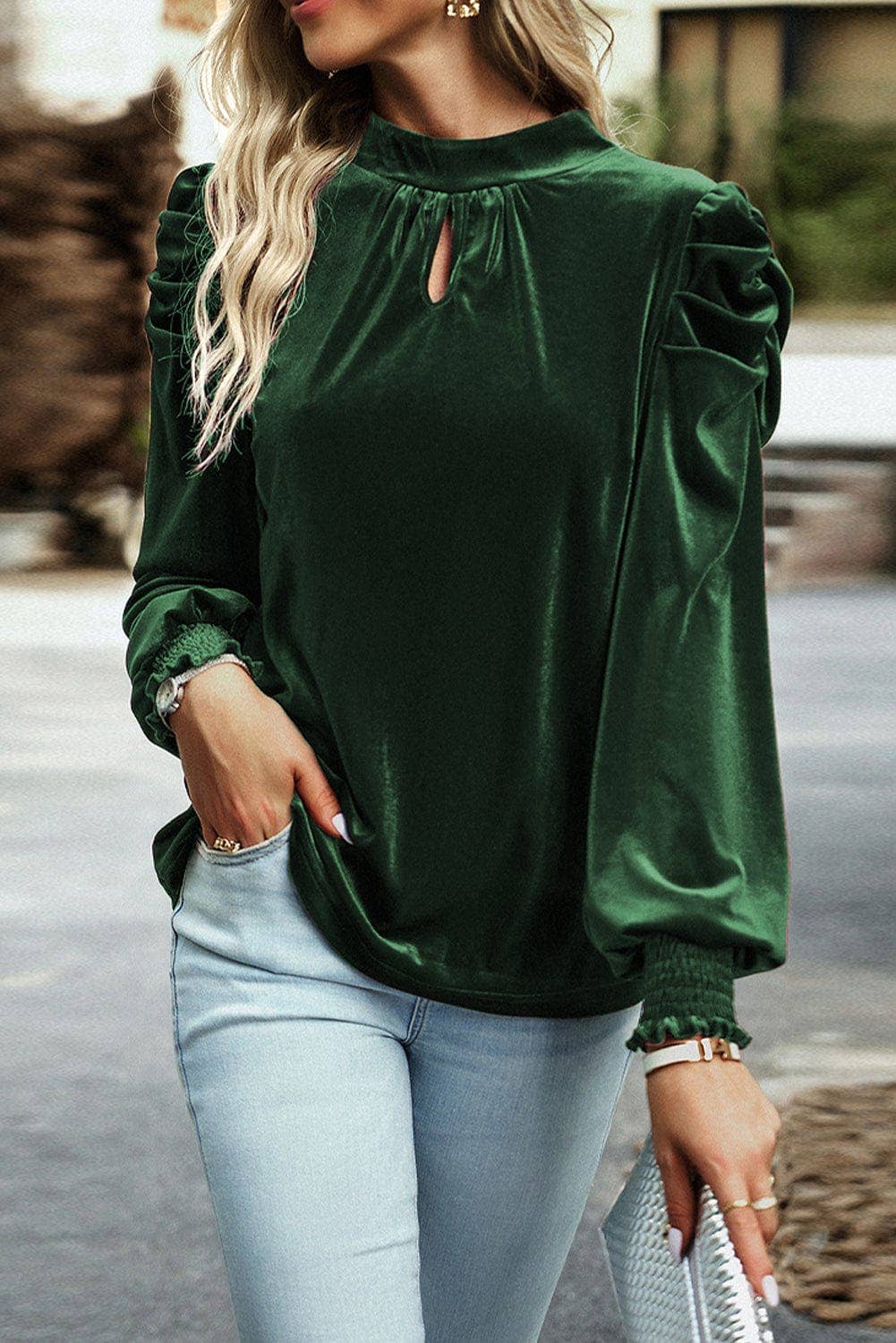 Heni Keyhole Velvet Blouse