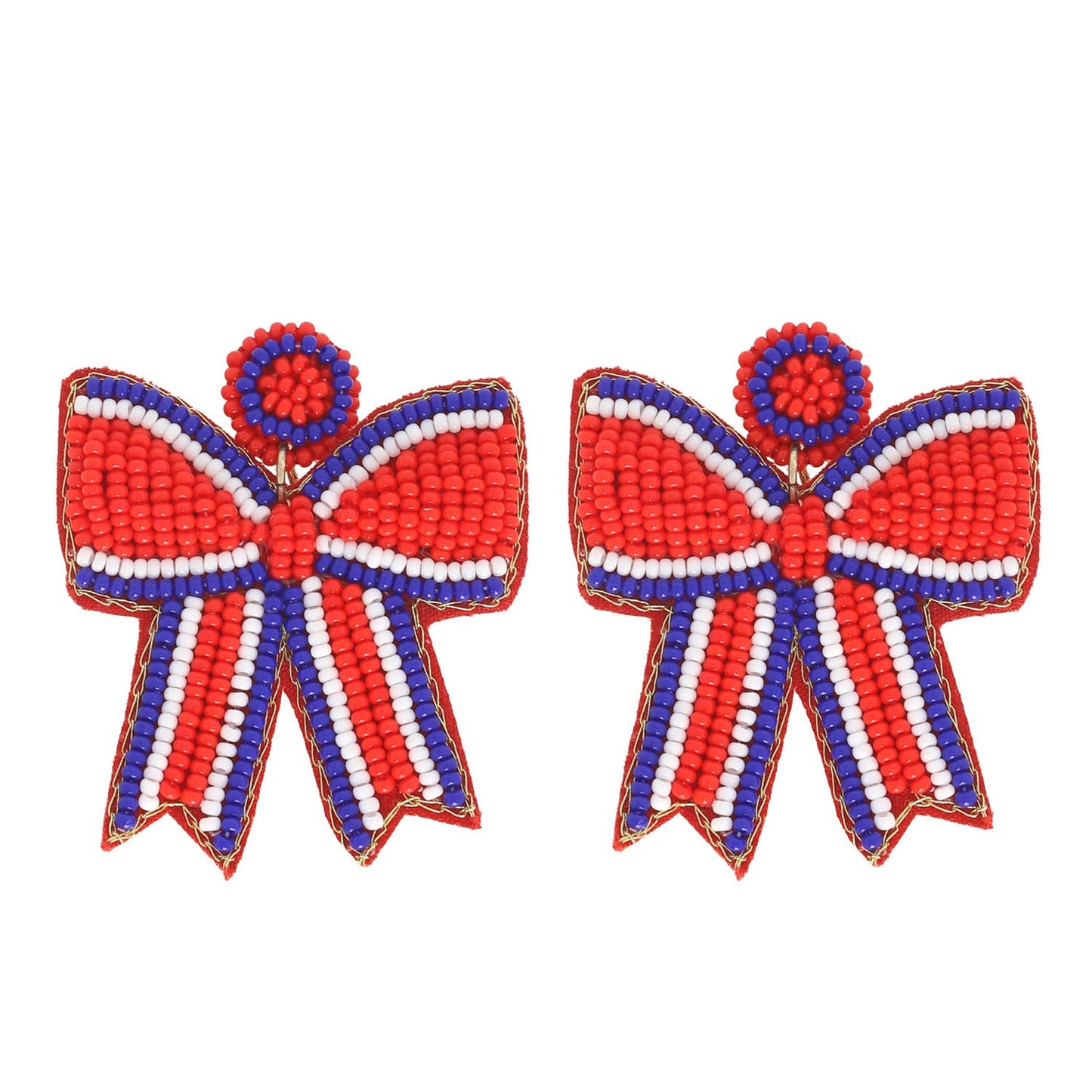 Game Day Striped Bow Ribbon Beaded Earrings: Orange Black