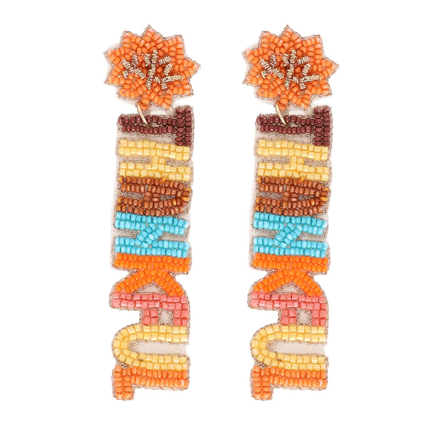 Thankful Thanksgiving Lettering Beaded Earrings
