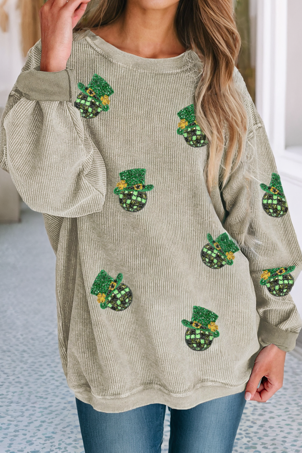 Sequin Disco Ball Patch Corded Pullover