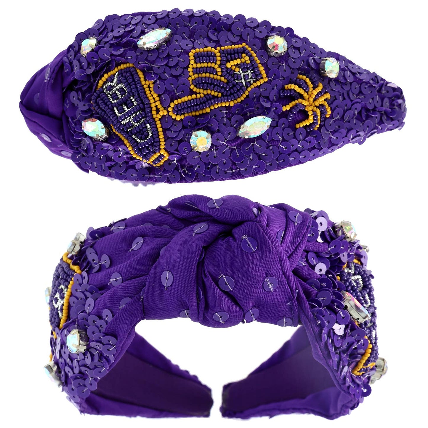 Number 1 Hand Top Knotted Jeweled beaded Headband : Black Orange