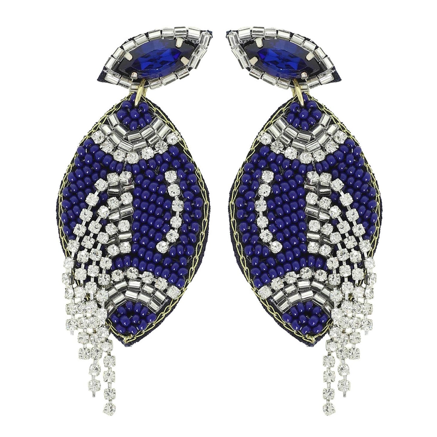 Football Crystal Seed Beaded Post Earrings : Red White