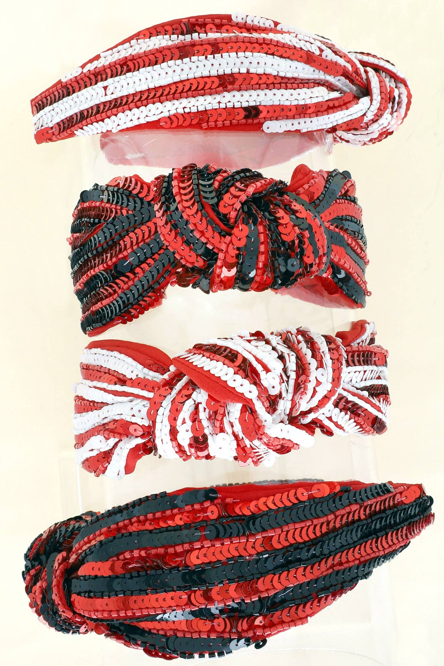 Fully Embellished Sequin Knotted Headband: Red White