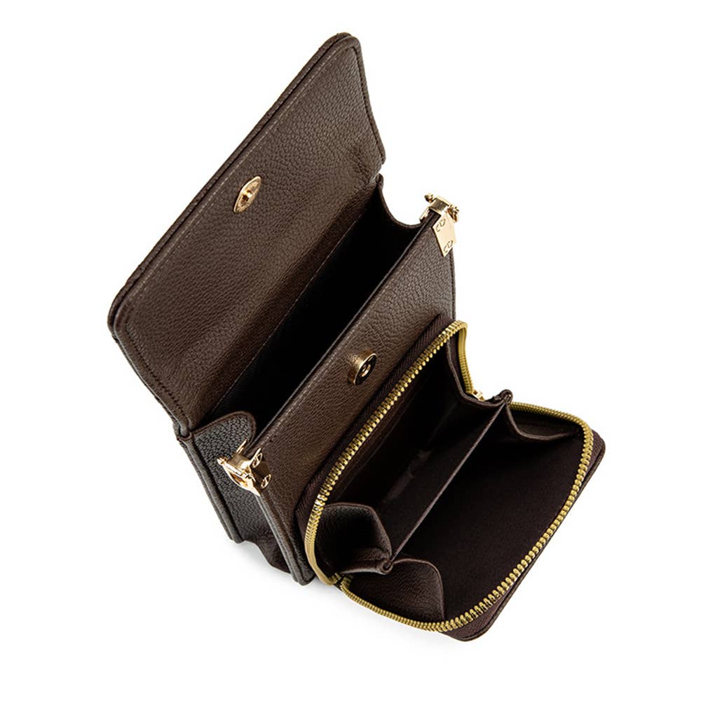 Wide Shoulder Strap Crossbody Bag: Brown