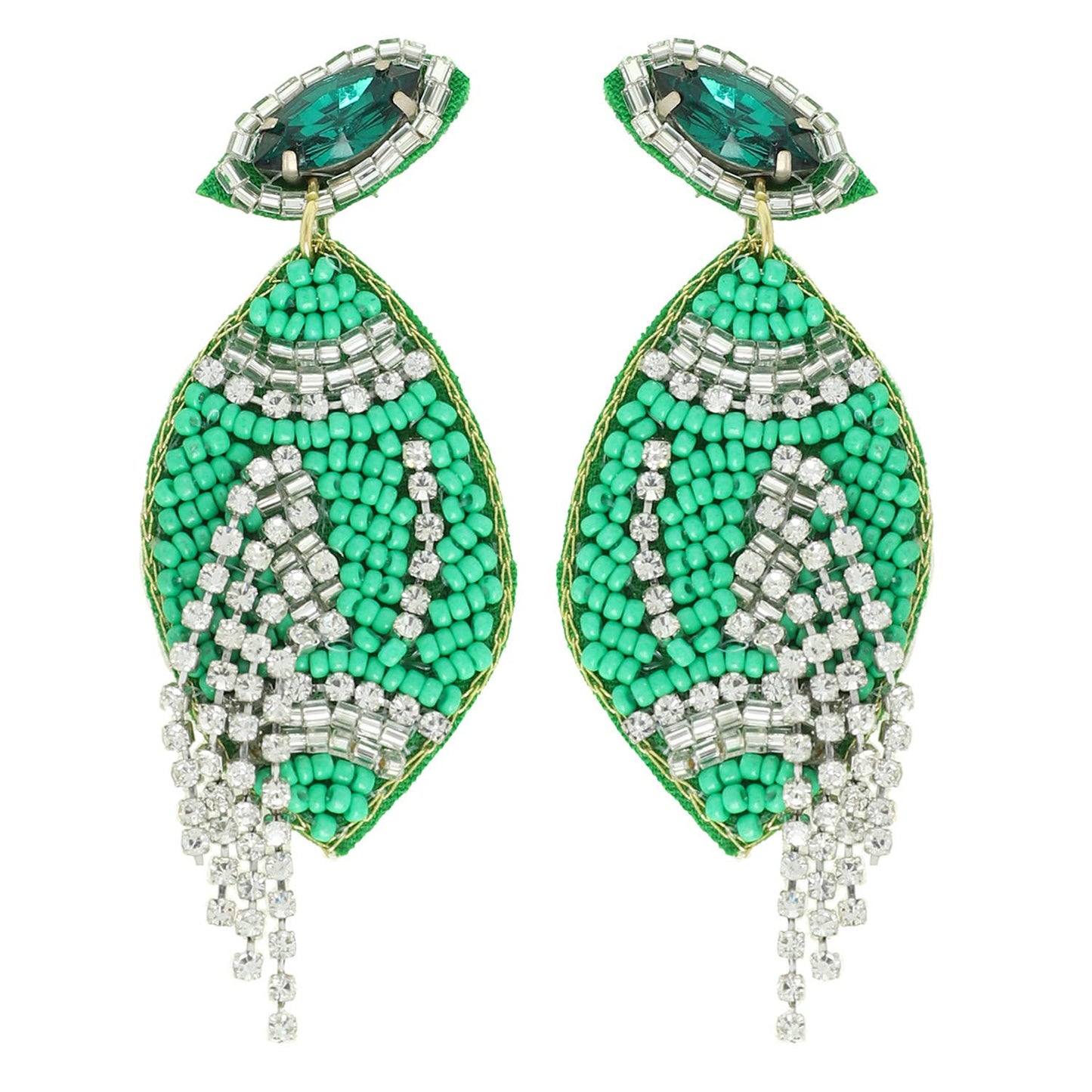 Football Crystal Seed Beaded Post Earrings : Red White