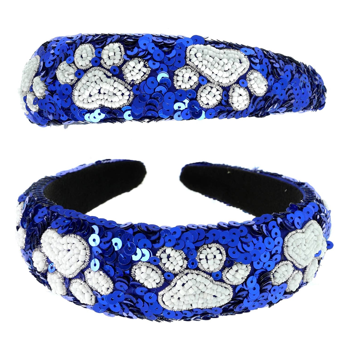 Paw Seed Beaded Sequins Embellished Headband : Blue White