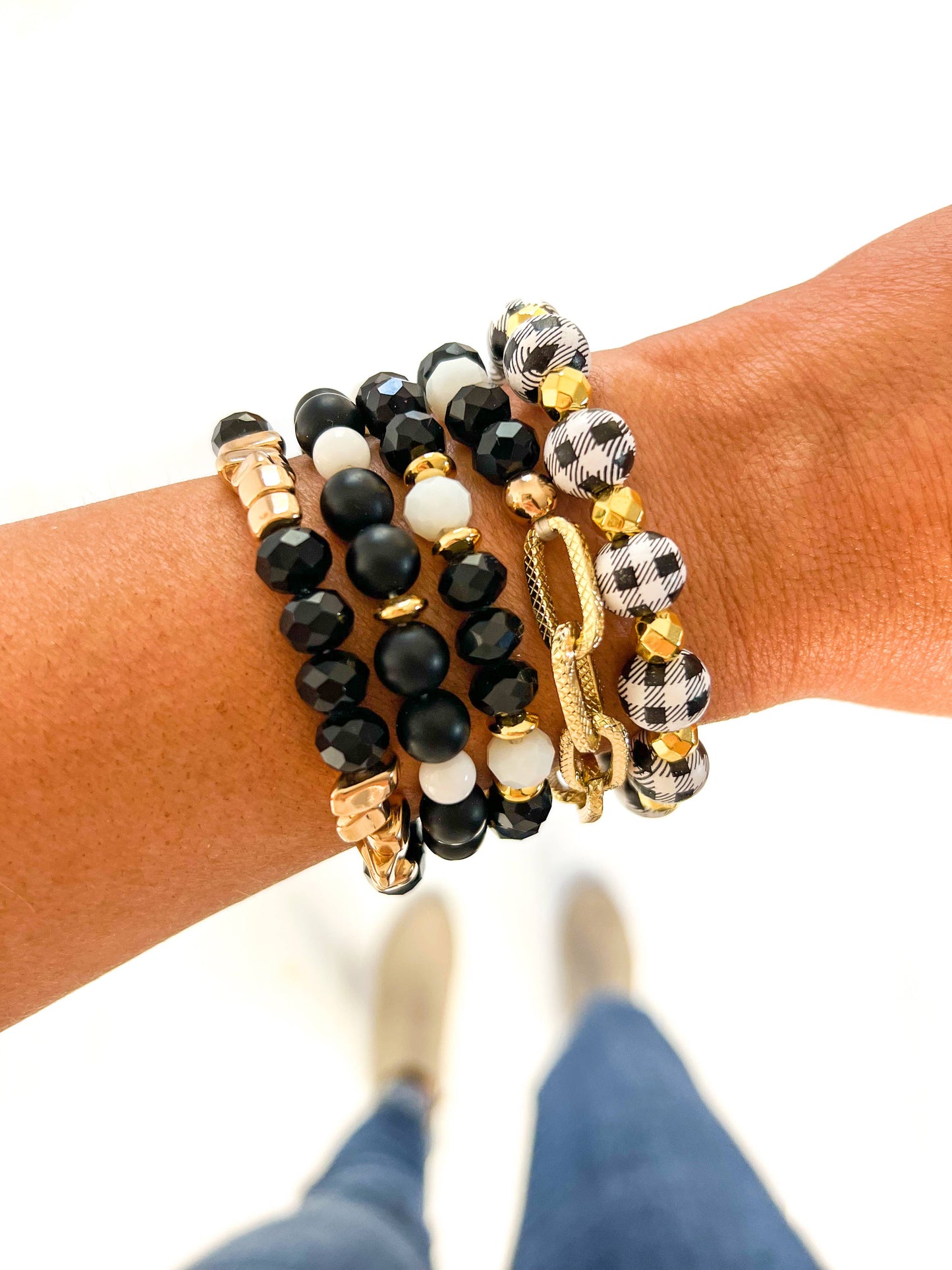 Buffalo Plaid Black & Gold Bracelet Stack