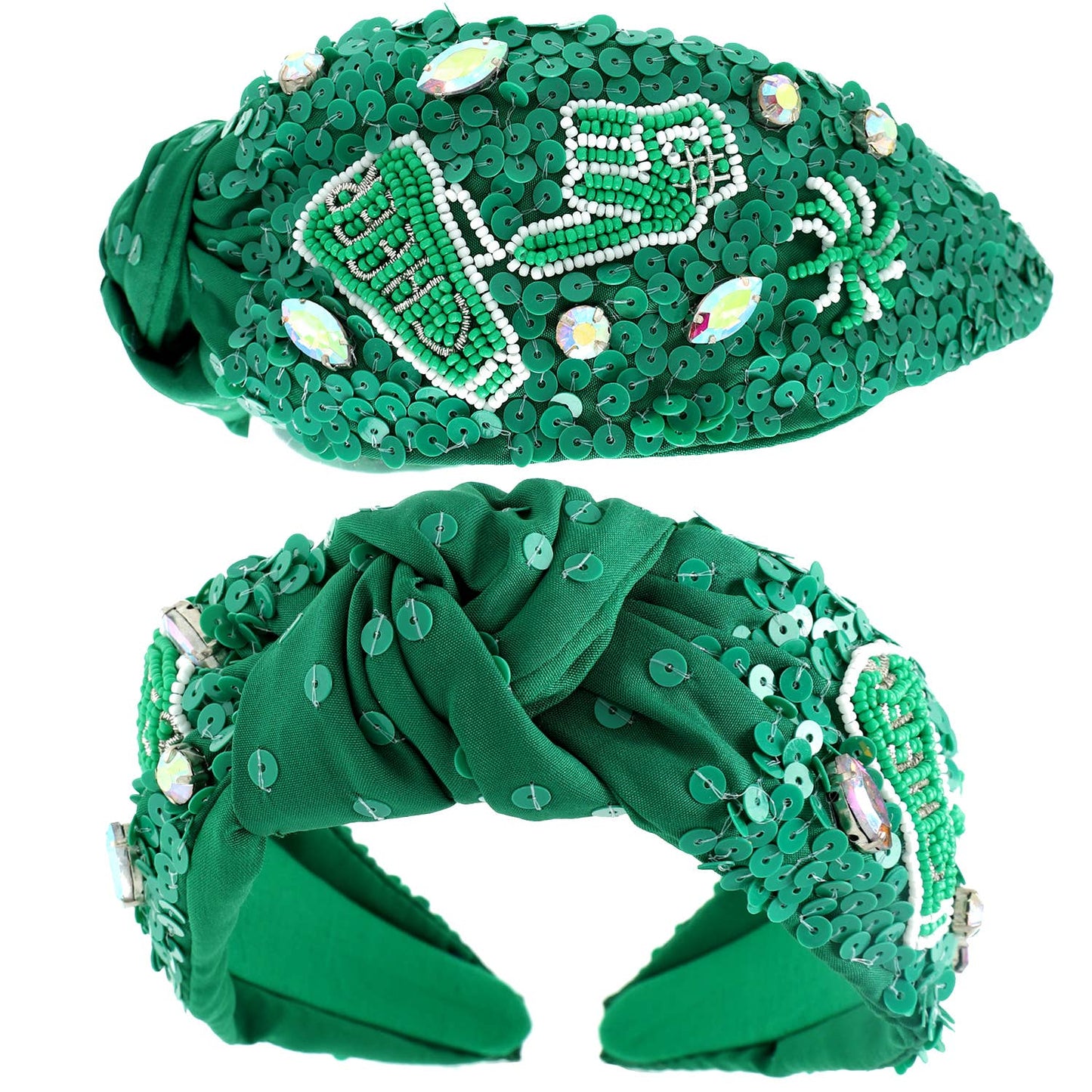 Number 1 Hand Top Knotted Jeweled beaded Headband : Black Orange