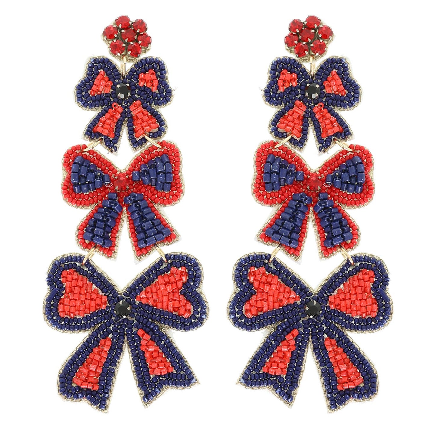 Game Day Striped Bow Ribbon Beaded Earrings : Orange & Black