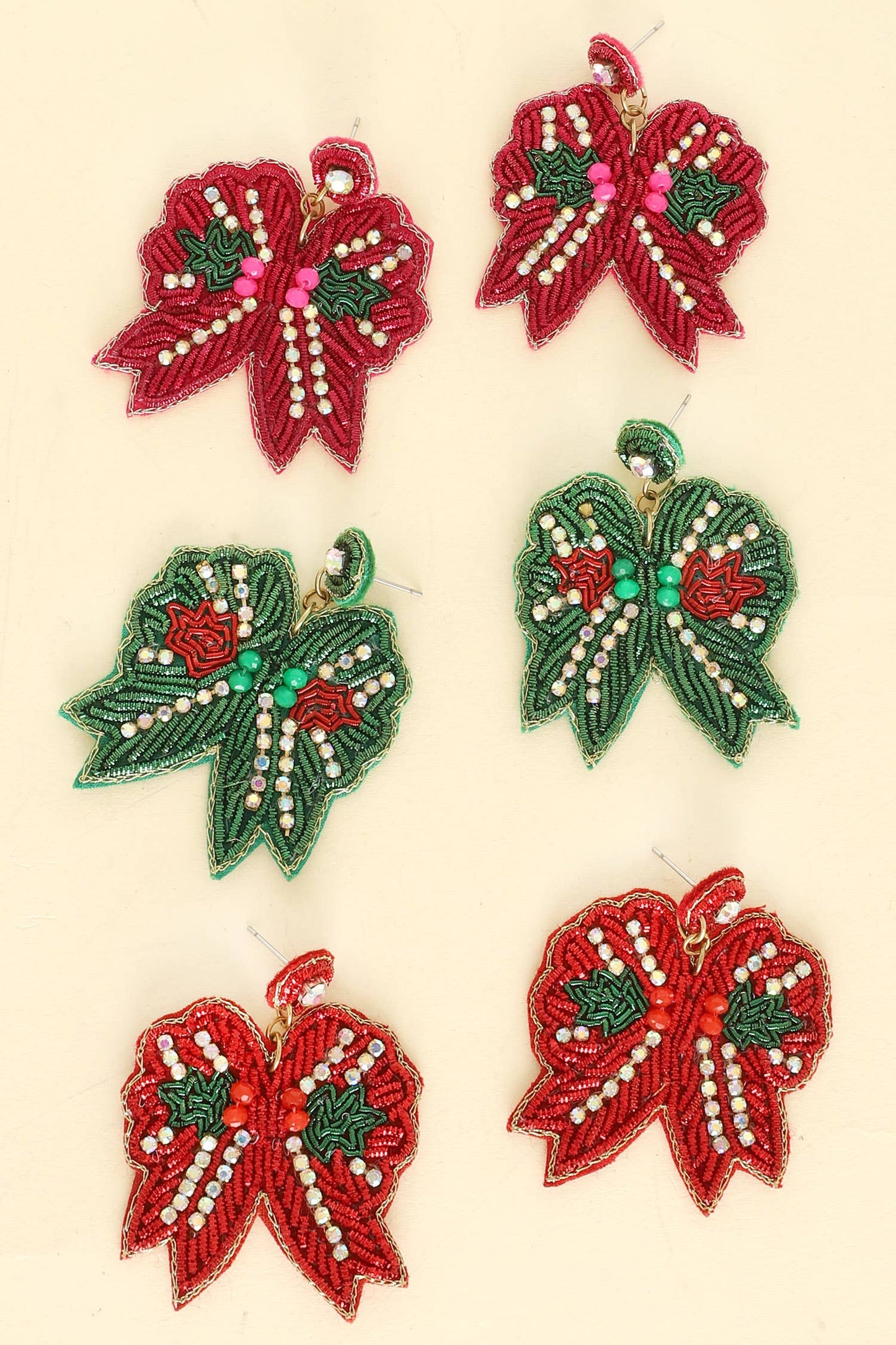 Chevron Christmas Bow Post Dangle Earrings : Green