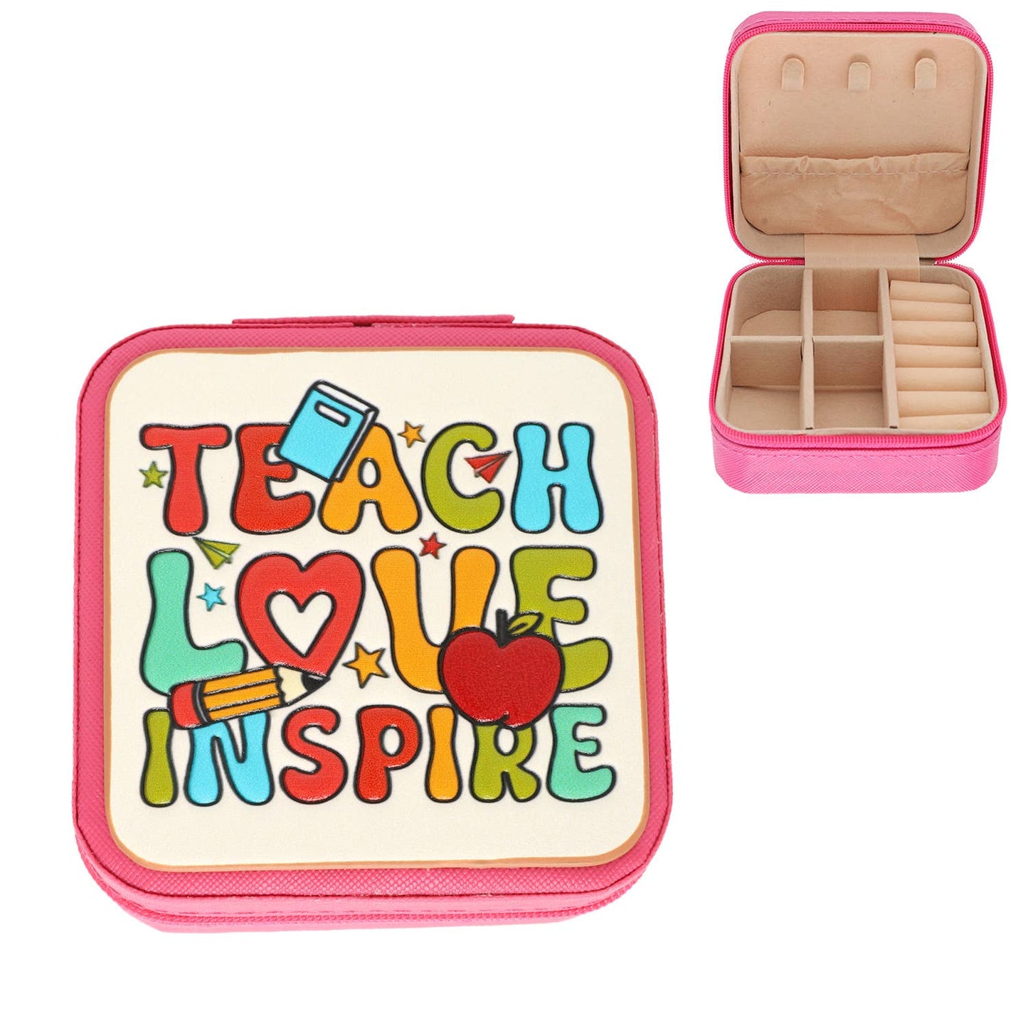 1960s Teacher Themed Tooled Leather Jewelry Box