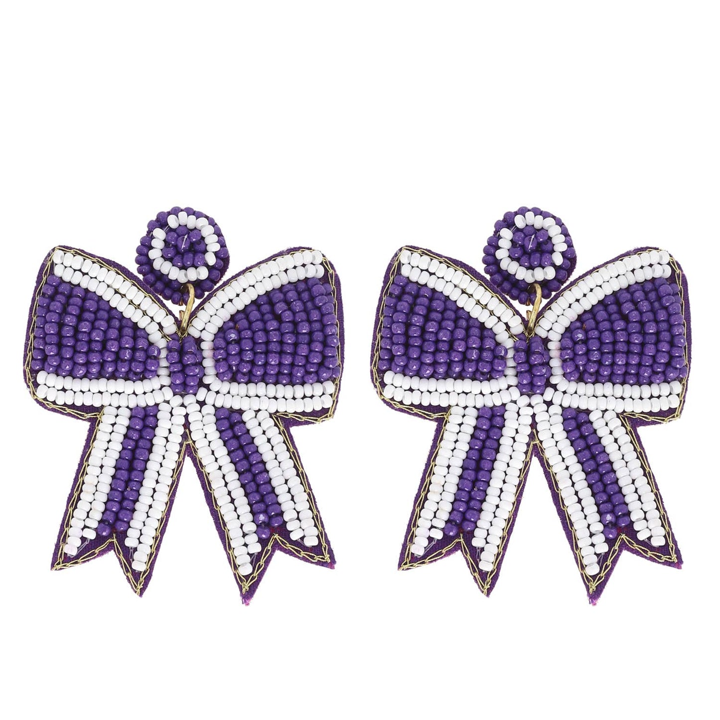 Game Day Striped Bow Ribbon Beaded Earrings: Red White