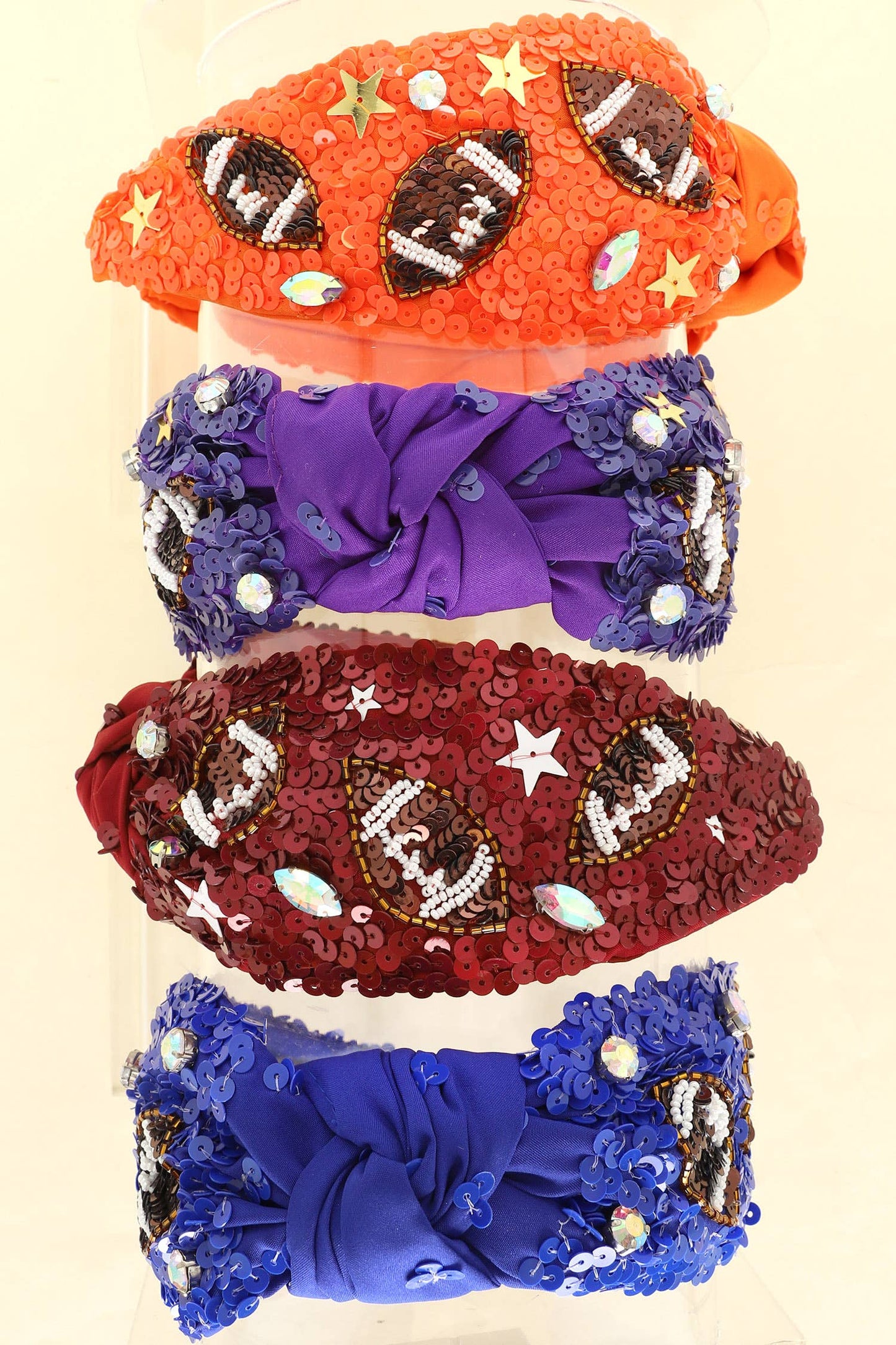 Football Top Knotted Jeweled Beaded Headband : Blue